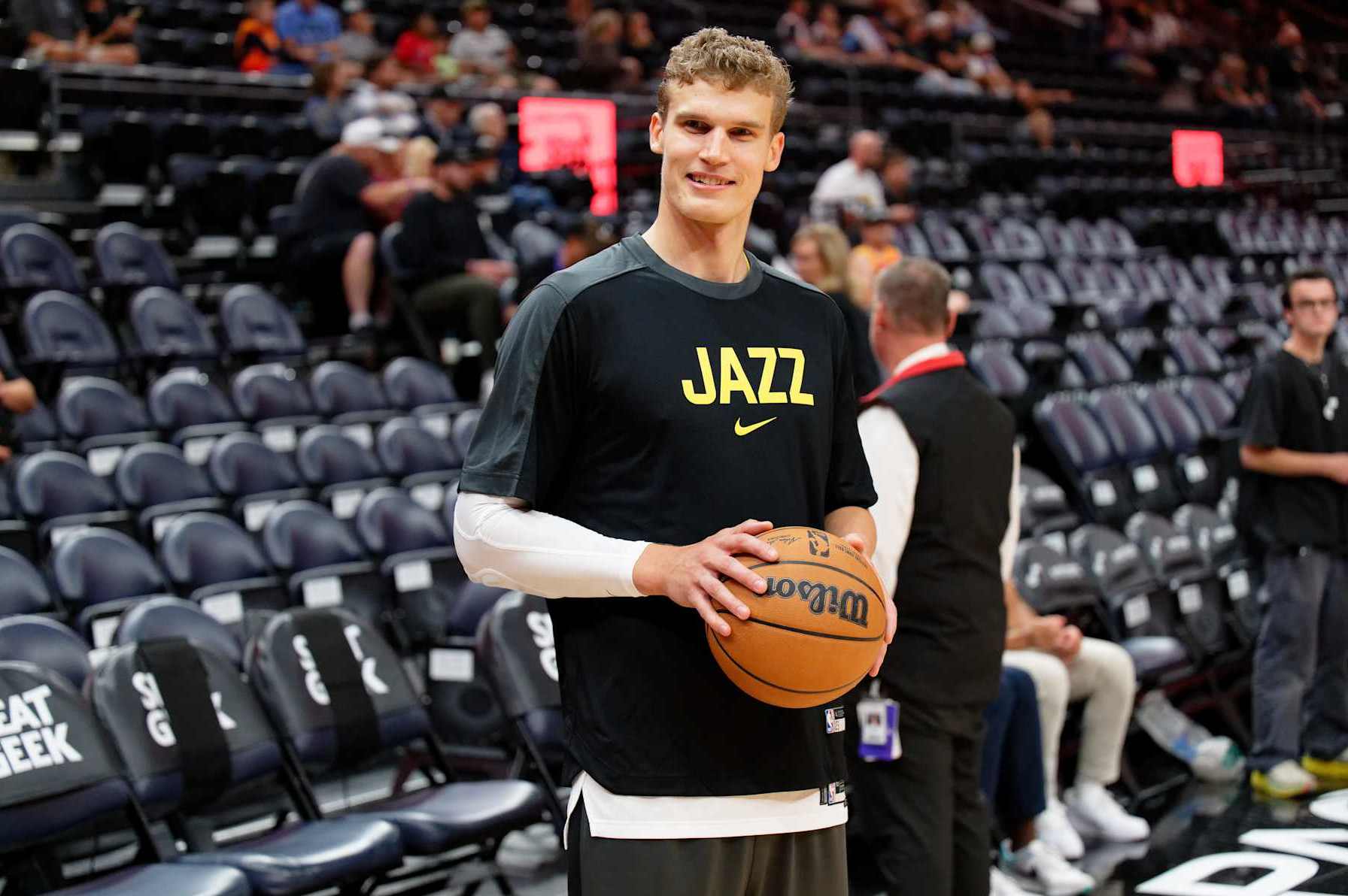 SALT LAKE CITY, UTAH - OCTOBER 04:  Lauri Markkanen #23 of the Utah Jazz warms up before a game against the New Zealand Breakers on October 04, 2024 at Delta Center in Salt Lake City, Utah.  NOTE TO USER: User expressly acknowledges and agrees that, by downloading and or using this photograph, User is consenting to the terms and conditions of the Getty Images License Agreement.  (Photo by Jamie Sabau/Getty Images)