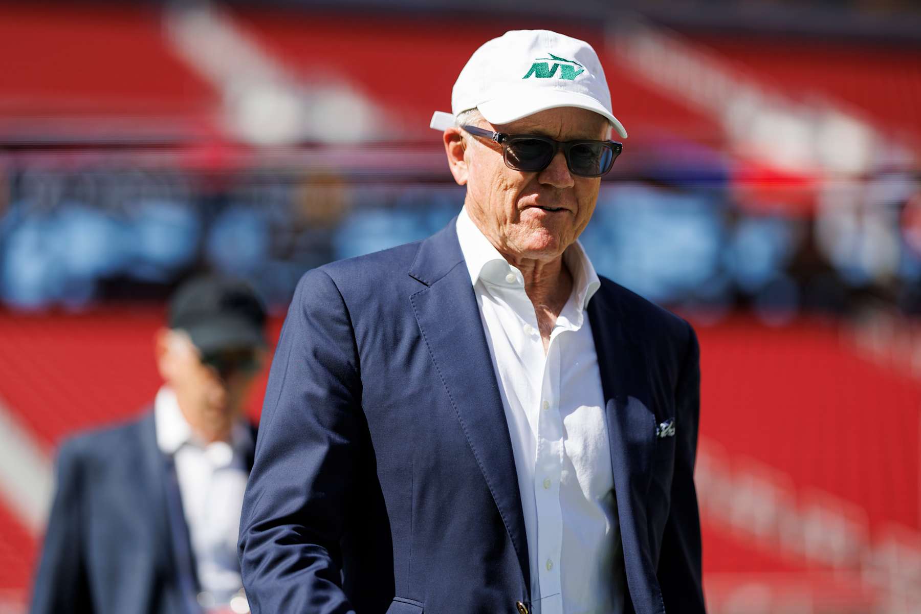 SANTA CLARA, CA - SEPTEMBER 9: Owner Woody Johnson of the New York Jets walks on the field prior to an NFL football game against the San Francisco 49ers, at Levi's Stadium on September 9, 2024 in Santa Clara, California. (Photo by Brooke Sutton/Getty Images)