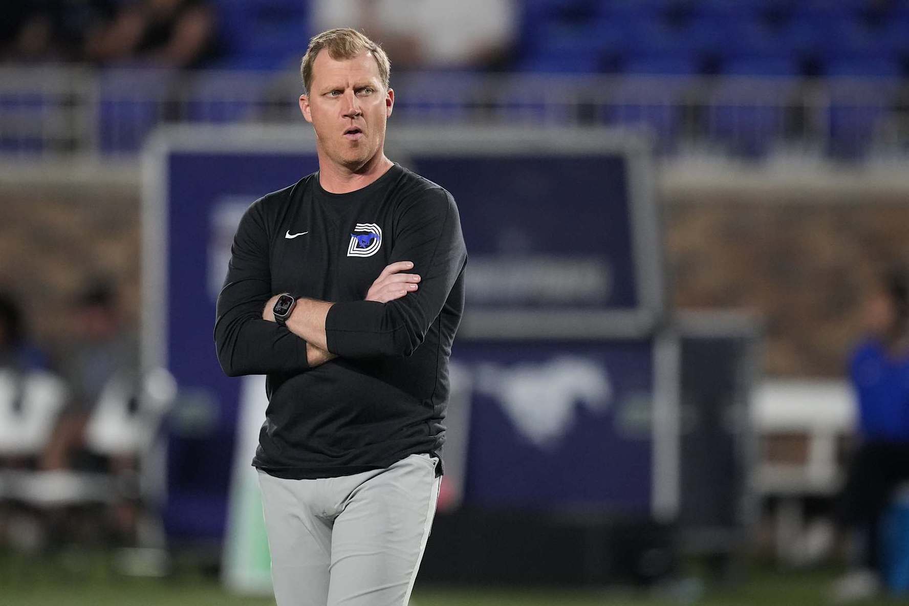 DURHAM, NORTH CAROLINA - OCTOBER 26: Head coach Rhett Lashlee of the Southern Methodist Mustangs looks on during the game against the Duke Blue Devils at Wallace Wade Stadium on October 26, 2024 in Durham, North Carolina. The Mustangs won 28-27 in overtime. (Photo by Grant Halverson/Getty Images)