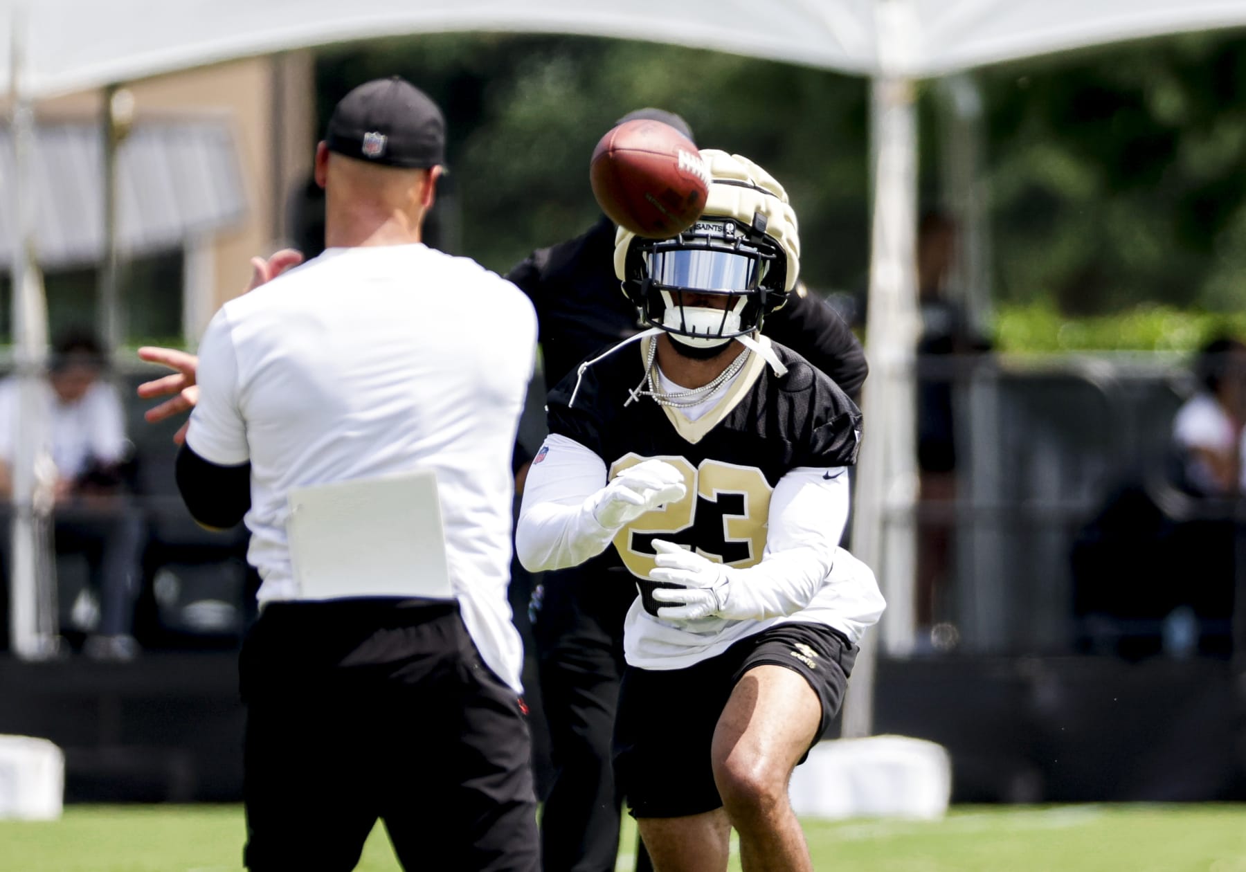 METAIRIE, LOUISIANA - JUNE 12: Marshon Lattimore #23 of the New Orleans Saints participates during mandatory minicamp at the New Orleans Saints Practice Facility on June 12, 2024 in Metaire, Louisiana. (Photo by Derick E. Hingle/Getty Images)