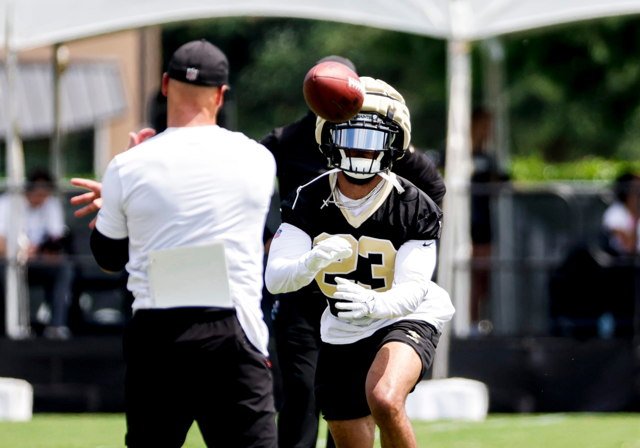METAIRIE, LOUISIANA - JUNE 12: Marshon Lattimore #23 of the New Orleans Saints participates during mandatory minicamp at the New Orleans Saints Practice Facility on June 12, 2024 in Metaire, Louisiana. (Photo by Derick E. Hingle/Getty Images) METAIRIE, LOUISIANA - JUNE 12: Marshon Lattimore #23 of the New Orleans Saints participates during mandatory minicamp at the New Orleans Saints Practice Facility on June 12, 2024 in Metaire, Louisiana. (Photo by Derick E. Hingle/Getty Images)