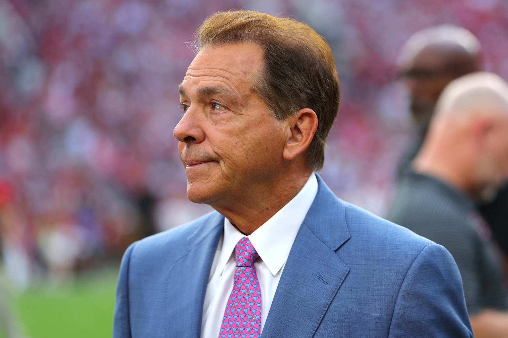 TUSCALOOSA, ALABAMA - SEPTEMBER 28: Former Alabama Crimson Tide head coach Nick Saban looks on before the game against the Georgia Bulldogs at Bryant-Denny Stadium on September 28, 2024 in Tuscaloosa, Alabama. (Photo by Kevin C. Cox/Getty Images)
