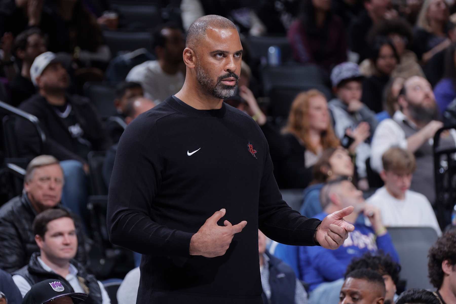SACRAMENTO, CA - DECEMBER 3: Head Coach Ime Udoka of the Houston Rockets looks on during the game against the Sacramento Kings in the NBA Cup on December 3, 2024 at Golden 1 Center in Sacramento, California. NOTE TO USER: User expressly acknowledges and agrees that, by downloading and or using this Photograph, user is consenting to the terms and conditions of the Getty Images License Agreement. Mandatory Copyright Notice: Copyright 2024 NBAE (Photo by Rocky Widner/NBAE via Getty Images)
