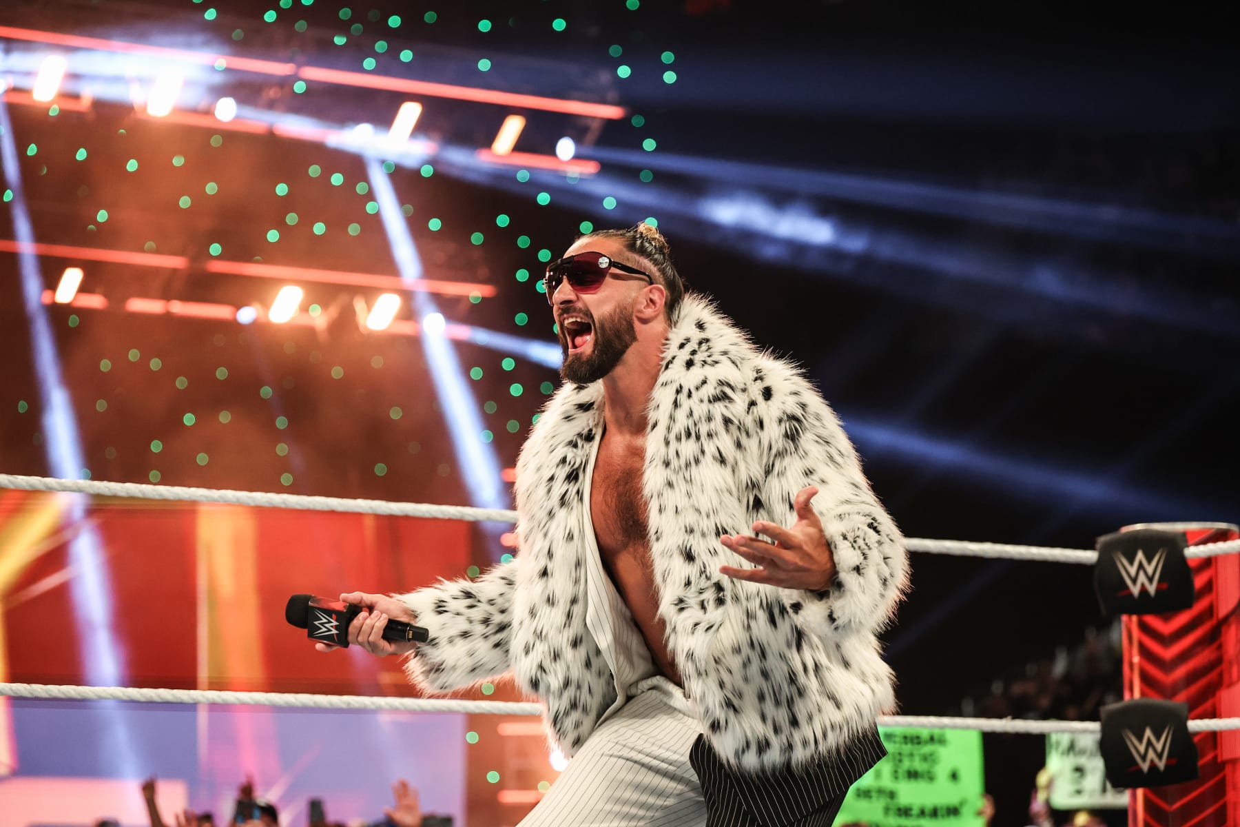 INDIANAPOLIS, INDIANA - JUNE 24: Seth Rollins enters the ring during Monday Night RAW at Gainbridge Fieldhouse on June 24, 2024 in Indianapolis, Indiana.  (Photo by WWE/Getty Images)
