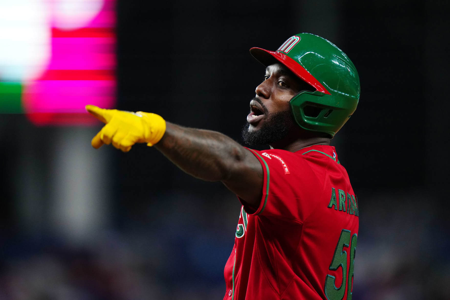 PHOENIX, AZ - MARCH 17: Randy Arozarena #56 of Team Mexico reacts in the fifth inning during the 2023 World Baseball Classic Quarterfinal game between Team Puerto Rico and Team Mexico at loanDepot Park on Friday, March 17, 2023 in Miami, Florida. (Photo by Daniel Shirey/WBCI/MLB Photos via Getty Images)