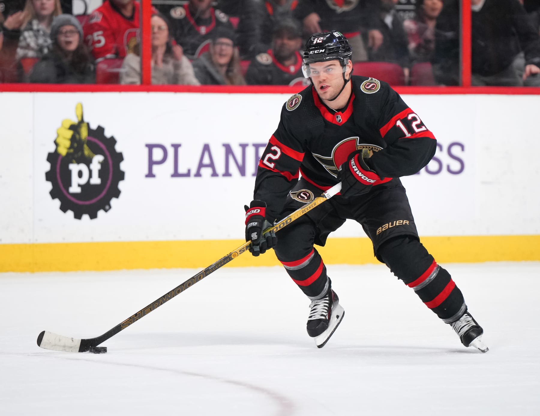 OTTAWA, CANADA - MARCH 27:  Alex DeBrincat #12 of the Ottawa Senators skates against the Florida Panthers at Canadian Tire Centre on March 27, 2023 in Ottawa, Ontario, Canada.  (Photograph by André Ringuette/NHLI through Getty Pictures)