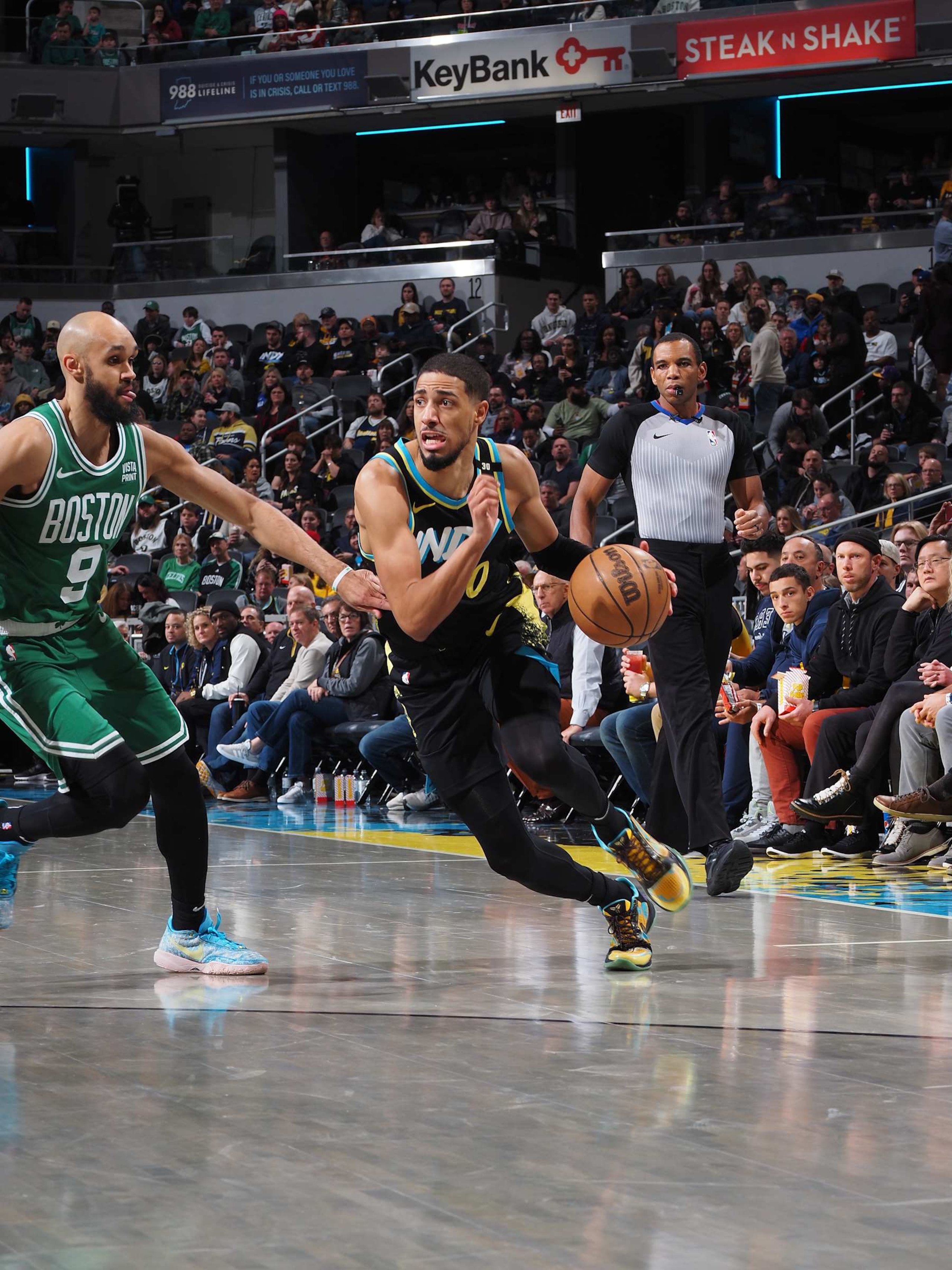 INDIANAPOLIS, IN - JANUARY 6: Tyrese Haliburton #0 of the Indiana Pacers drives to the basket during the game against the Boston Celtics on January 6, 2024 at Gainbridge Fieldhouse in Indianapolis, Indiana. NOTE TO USER: User expressly acknowledges and agrees that, by downloading and or using this Photograph, user is consenting to the terms and conditions of the Getty Images License Agreement. Mandatory Copyright Notice: Copyright 2024 NBAE (Photo by Ron Hoskins/NBAE via Getty Images) INDIANAPOLIS, IN - JANUARY 6: Tyrese Haliburton #0 of the Indiana Pacers drives to the basket during the game against the Boston Celtics on January 6, 2024 at Gainbridge Fieldhouse in Indianapolis, Indiana. NOTE TO USER: User expressly acknowledges and agrees that, by downloading and or using this Photograph, user is consenting to the terms and conditions of the Getty Images License Agreement. Mandatory Copyright Notice: Copyright 2024 NBAE (Photo by Ron Hoskins/NBAE via Getty Images)