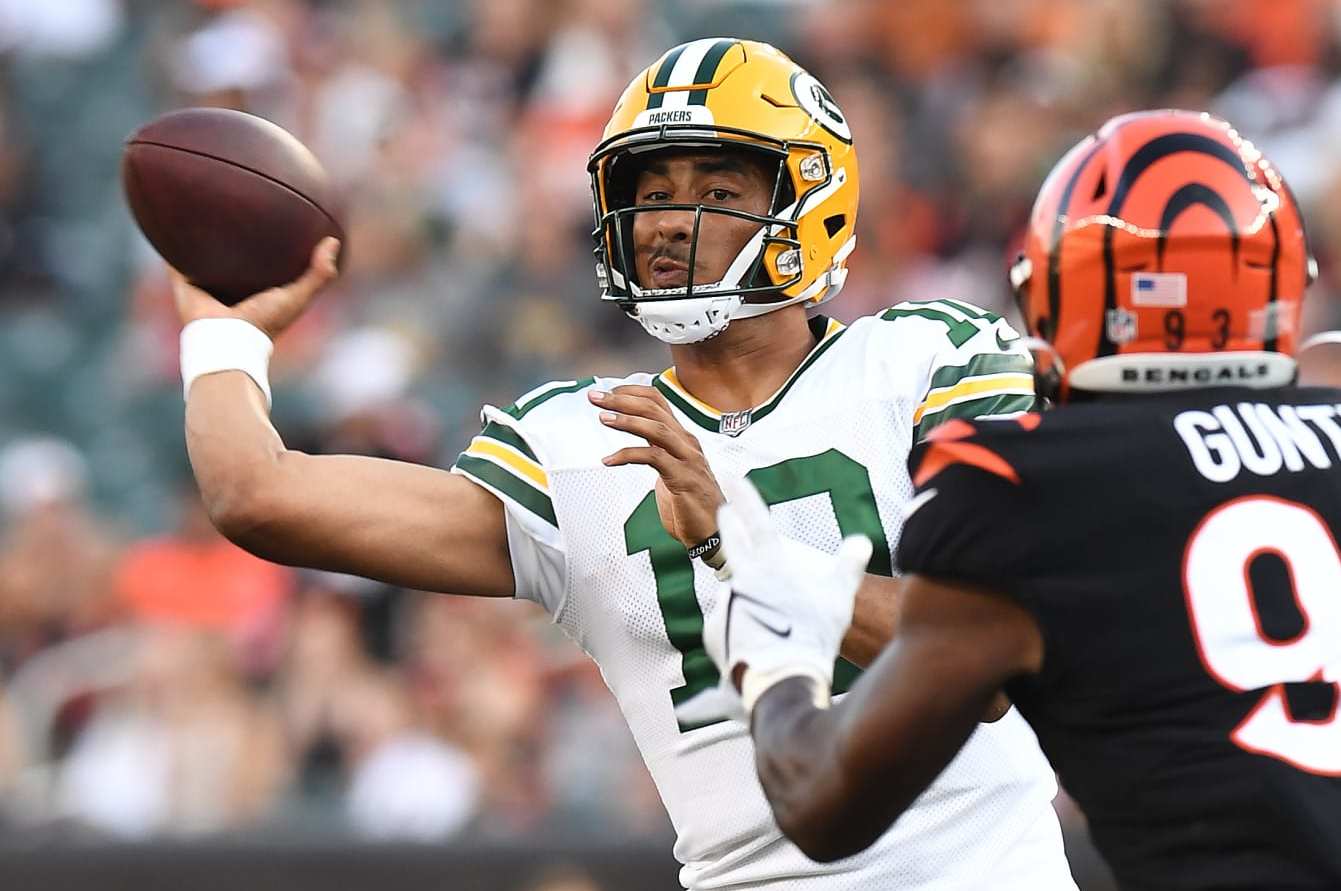 October 2, 2022: Green Bay Packers wide receiver Christian Watson (9)  warming up before the NFL football game between the New England Patriots  and the Green Bay Packers at Lambeau Field in