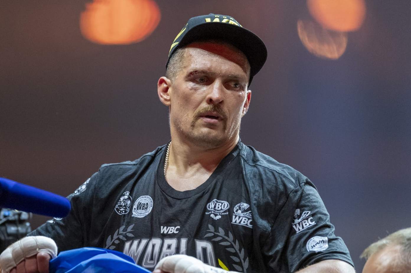 RIYADH, SAUDI ARABIA - MAY 19: Oleksandr Usyk of Ukraine beats Tyson Fury (not seen) of United Kingdom to become the undisputed heavyweight champion of the world at Kingdom Arena in Riyadh, Saudi Arabia on May 19, 2024. (Photo by Mohammed Saad/Anadolu via Getty Images)