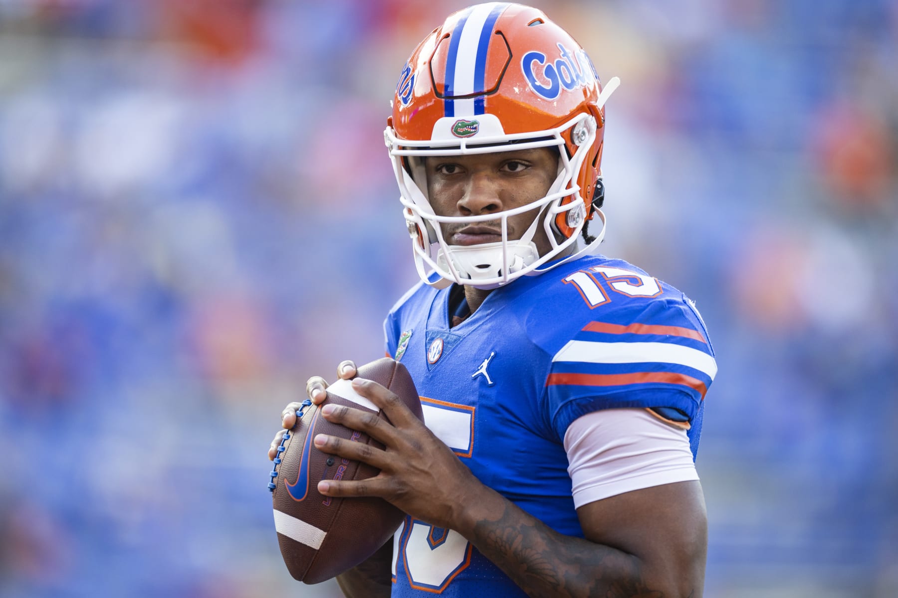Football GAINESVILLE, FLORIDA - SEPTEMBER 17: Anthony Richardson #15 of the Florida Gators looks on before the start of a game against the South Florida Bulls at Ben Hill Griffin Stadium on September 17, 2022 in Gainesville, Florida. (Photo by James Gilbert/Getty Images)