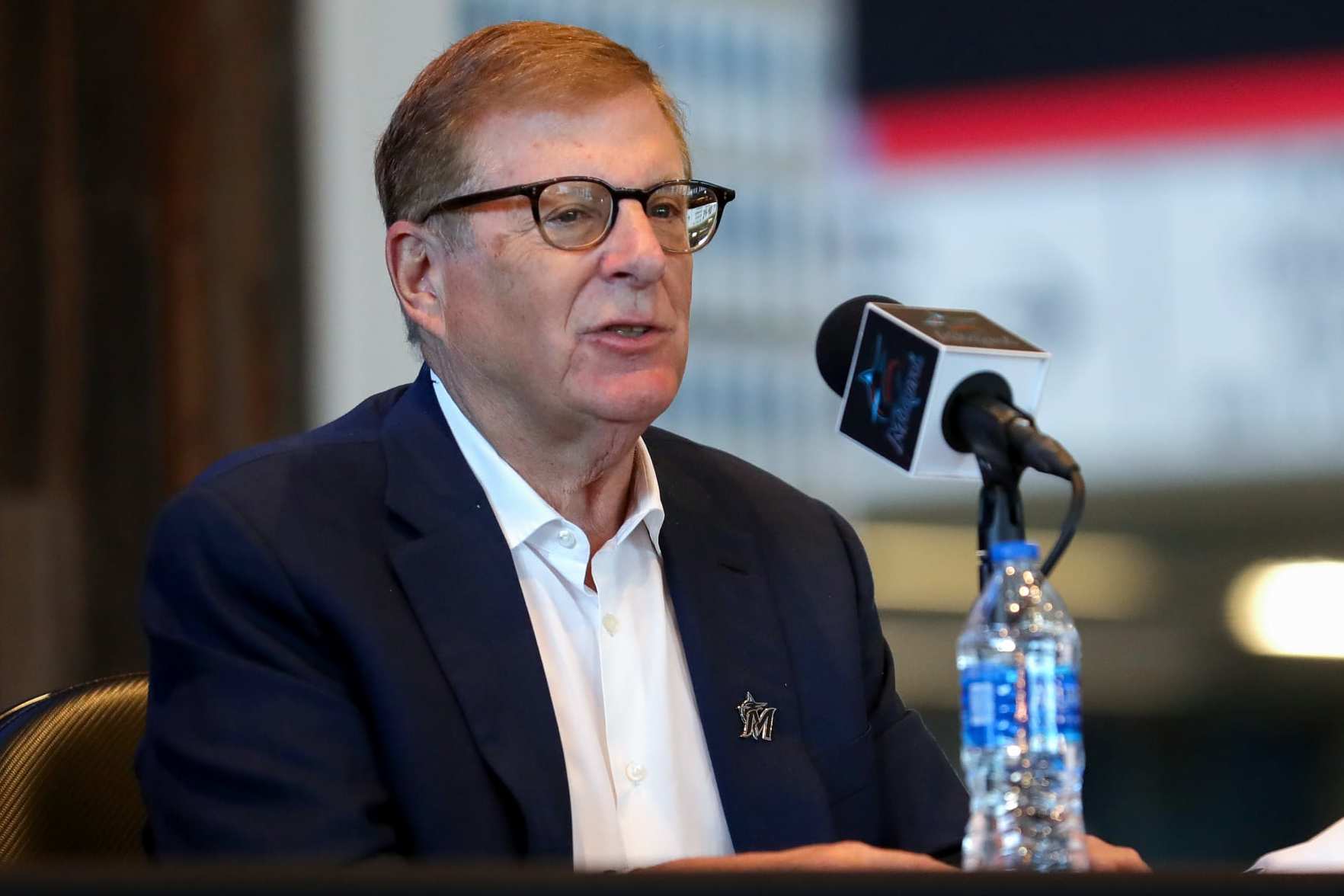 MIAMI, FLORIDA - NOVEMBER 03: Owner Bruce Sherman of the Miami Marlins speaks to the media during the introductory press conference for manager Skip Schumaker at loanDepot park on November 03, 2022 in Miami, Florida. (Photo by Megan Briggs/Getty Images)