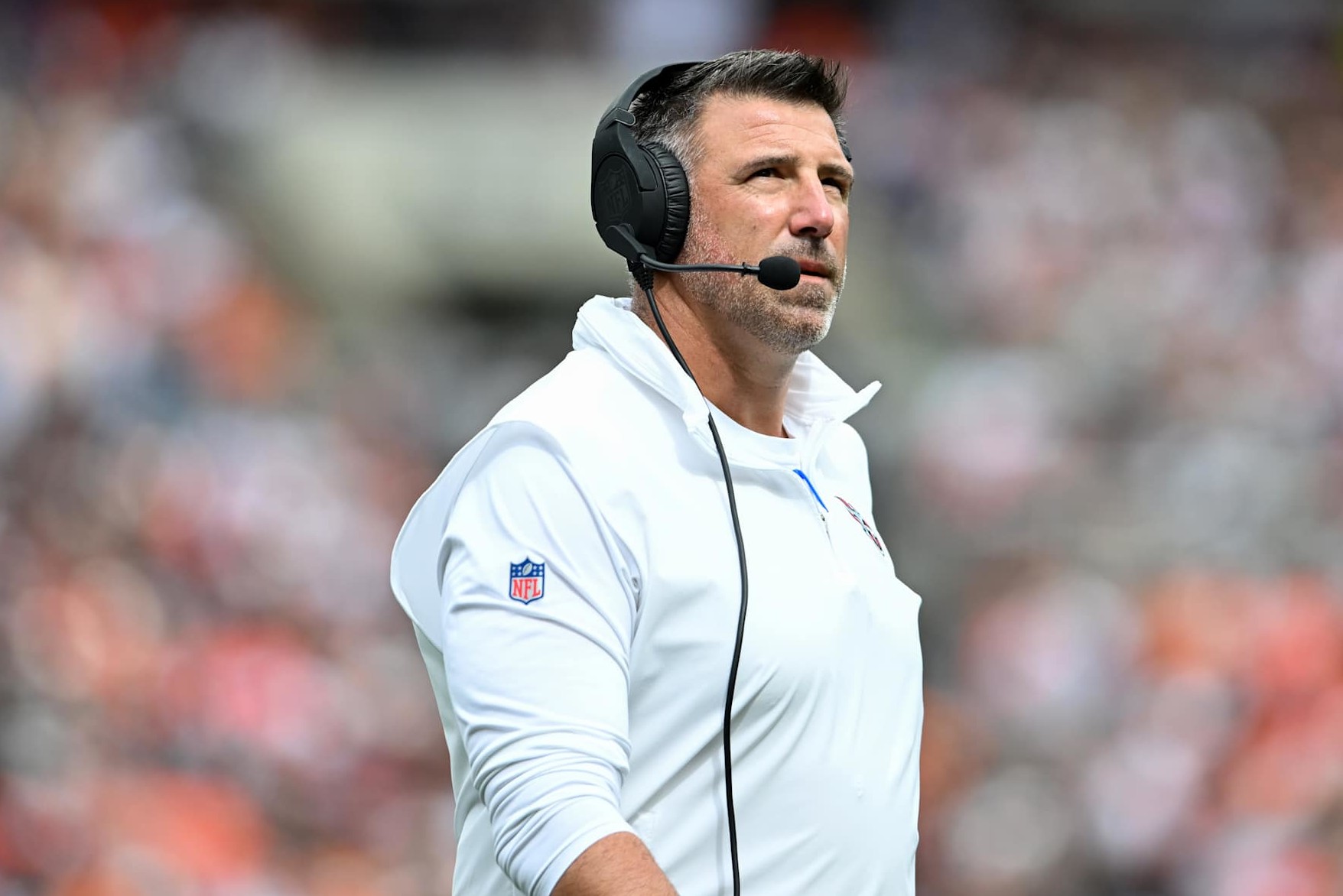 CLEVELAND, OHIO - SEPTEMBER 24: Head coach Mike Vrabel of the Tennessee Titans looks on during the first half against the Cleveland Browns at Cleveland Browns Stadium on September 24, 2023 in Cleveland, Ohio. (Photo by Nick Cammett/Diamond Images via Getty Images)