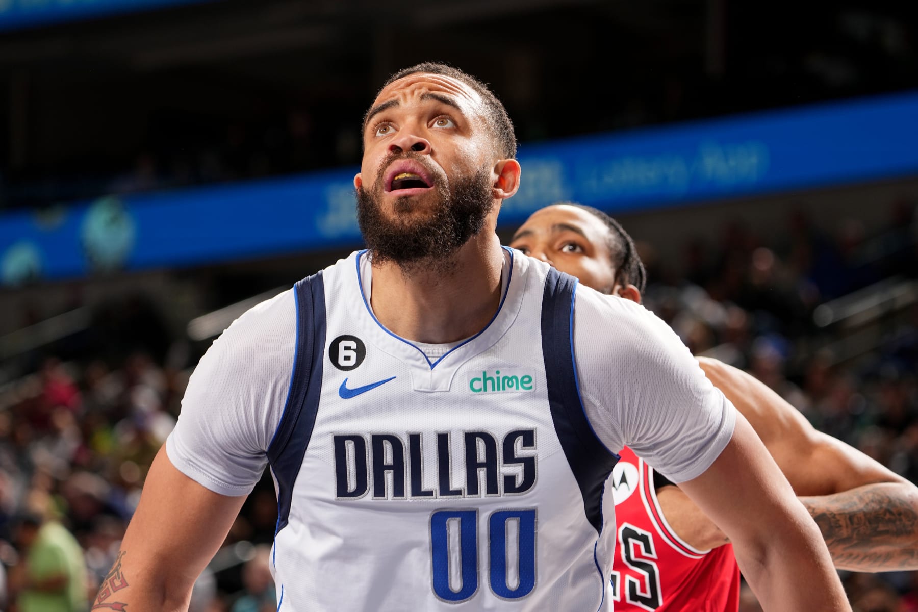 DALLAS, TX - APRIL 7: JaVale McGee #00 of the Dallas Mavericks looks on during the game against the Chicago Bulls on April 7, 2023 at the American Airlines Center in Dallas, Texas. NOTE TO USER: User expressly acknowledges and agrees that, by downloading and or using this photograph, User is consenting to the terms and conditions of the Getty Images License Agreement. Mandatory Copyright Notice: Copyright 2023 NBAE (Photo by Glenn James/NBAE via Getty Images)