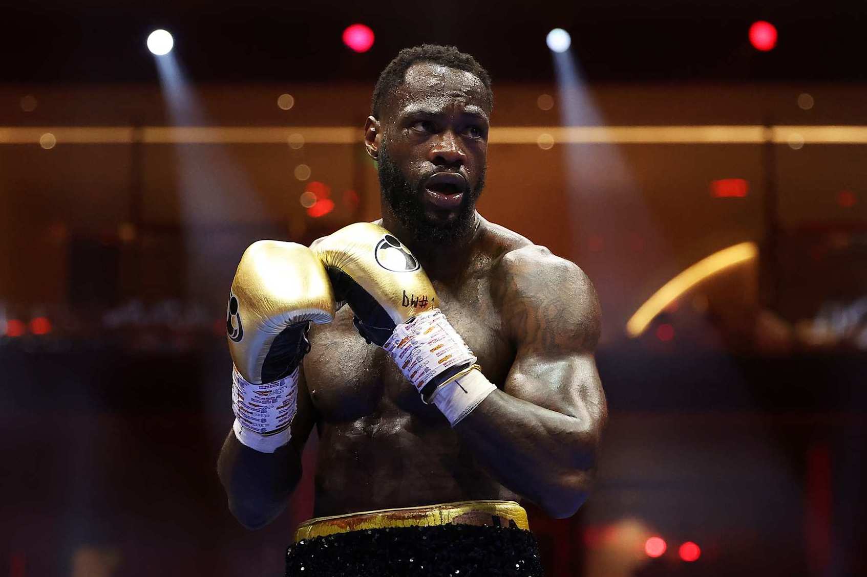 RIYADH, SAUDI ARABIA - JUNE 01: Deontay Wilder looks on during the Heavyweight fight between Deontay Wilder of Team Matchroom and Zhilei Zhang of Team Queensberry on the 5v5: Queensberry v Matchroom Fight Night card at Kingdom Arena on June 01, 2024 in Riyadh, Saudi Arabia. (Photo by Richard Pelham/Getty Images)