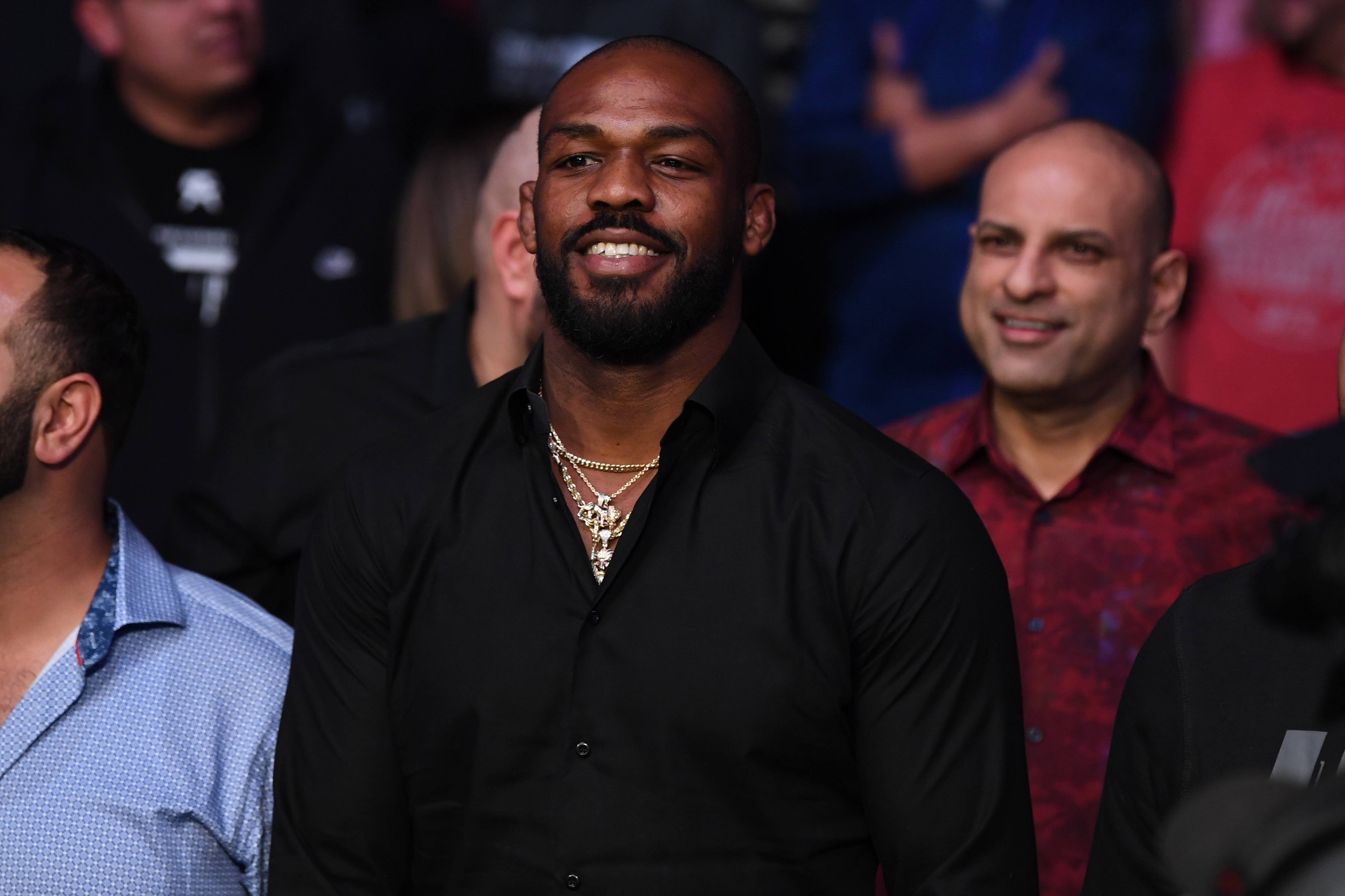 RIO RANCHO, NEW MEXICO - FEBRUARY 15:  UFC Light Heavyweight Champion Jon Jones looks on after Jan Blachowicz of Poland defeats Corey Anderson by KO in their light heavyweight bout during the UFC Fight Night event at Santa Ana Star Center on February 15, 2020 in Rio Rancho, New Mexico. (Photo by Josh Hedges/Zuffa LLC via Getty Images)