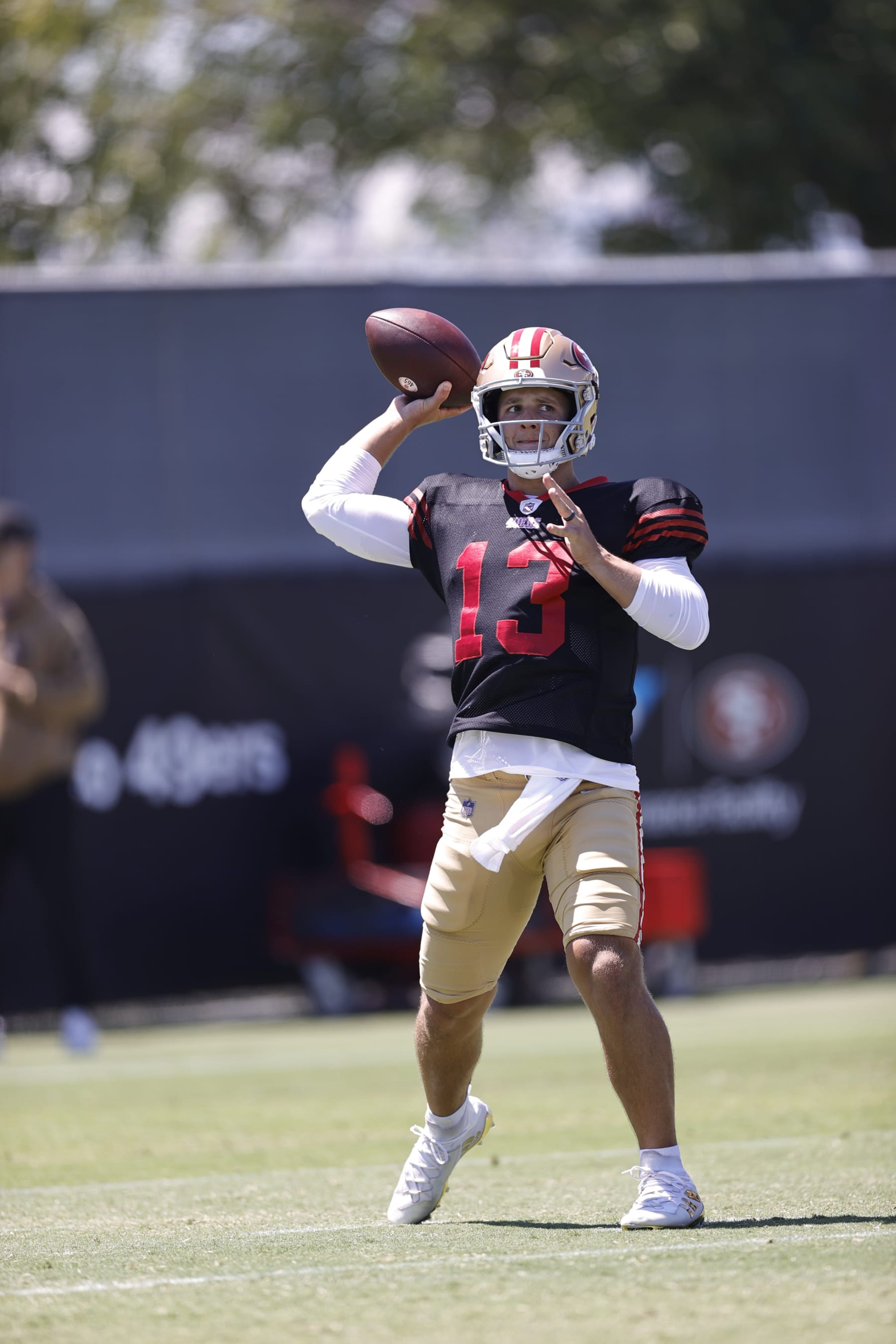 SANTA CLARA, CA - JULY 31: Brock Purdy #13 of the San Francisco 49ers during training camp at SAP Performance Facility on July 31, 2024 in Santa Clara, California. (Photo by Michael Zagaris/San Francisco 49ers/Getty Images)