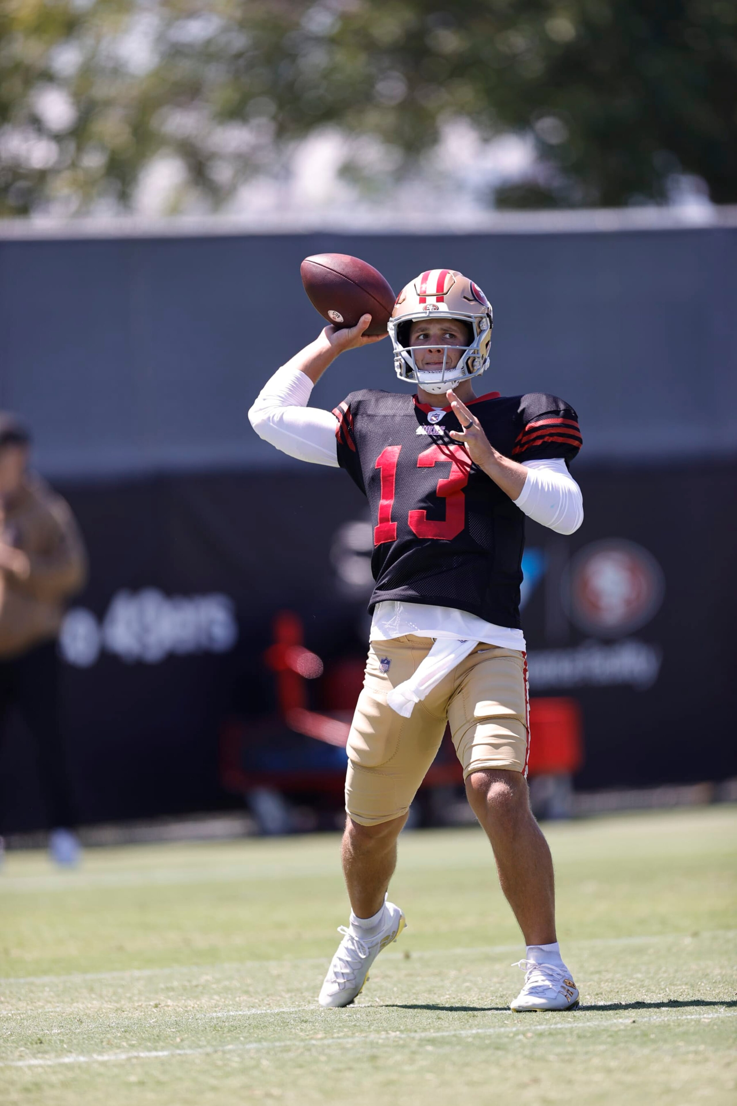 SANTA CLARA, CA - JULY 31: Brock Purdy #13 of the San Francisco 49ers during training camp at SAP Performance Facility on July 31, 2024 in Santa Clara, California. (Photo by Michael Zagaris/San Francisco 49ers/Getty Images) SANTA CLARA, CA - JULY 31: Brock Purdy #13 of the San Francisco 49ers during training camp at SAP Performance Facility on July 31, 2024 in Santa Clara, California. (Photo by Michael Zagaris/San Francisco 49ers/Getty Images)