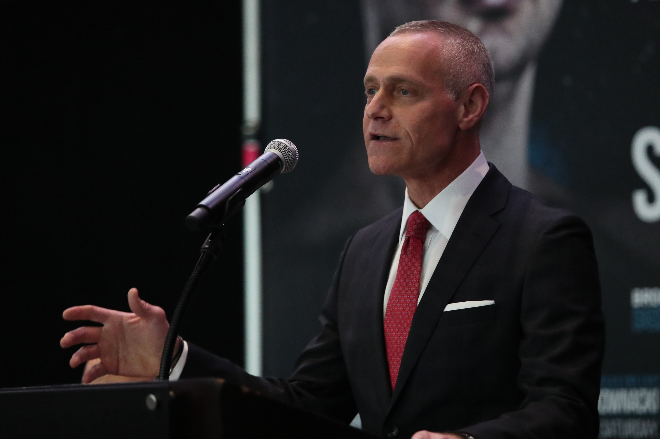NEW YORK, NY - JUNE 18: Brett Yormark CEO of Barclays Center, talks with members of the media about the upcoming PBC on FOX card at Barclays Center on June 18, 2019 in New York City. (Photo by Edward Diller/Getty Images)