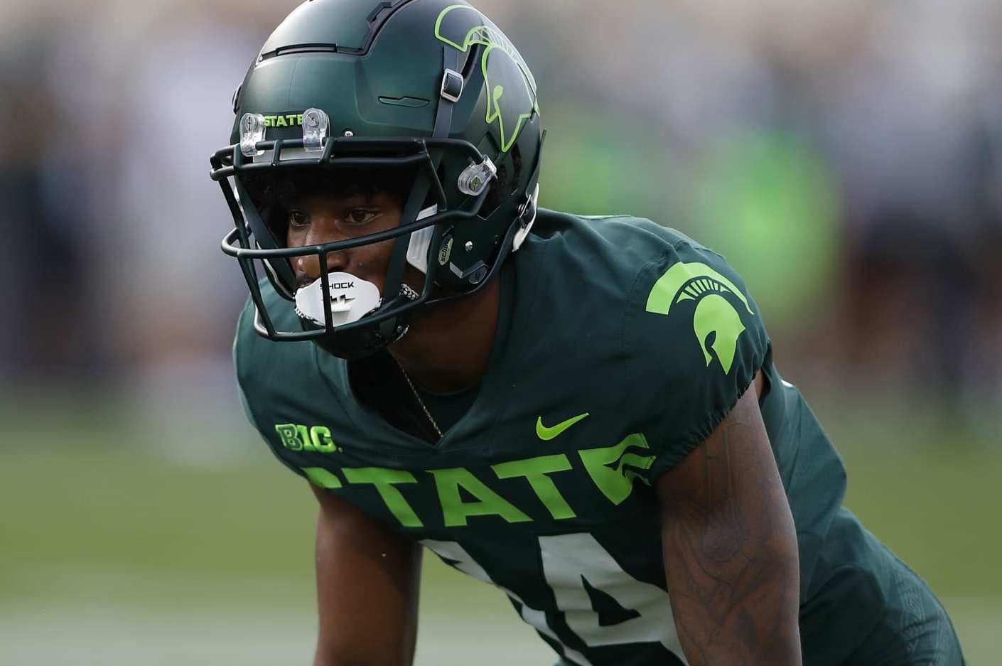 Michigan State's Khary Crump plays during an NCAA football game on Saturday, Sept. 10, 2022, in East Lansing, Mich. (AP Photo/Al Goldis)