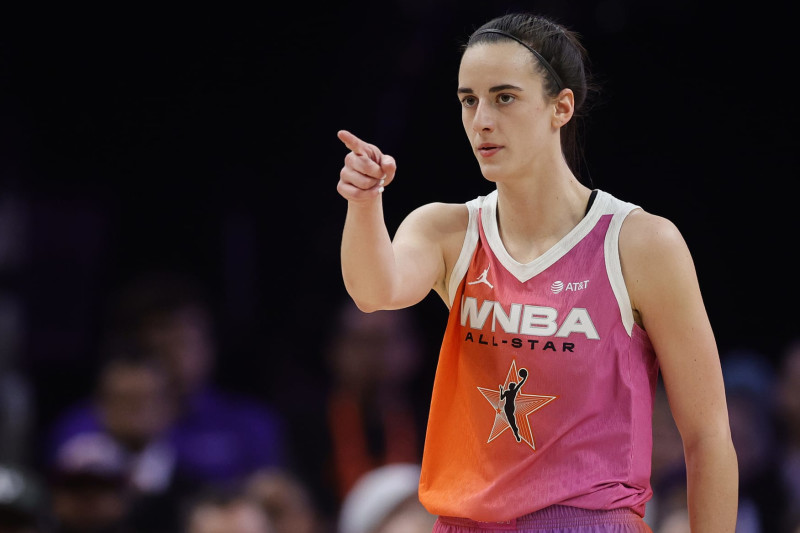 PHOENIX, ARIZONA - JULY 20: Caitlin Clark #22 of Team WNBA reacts during the first half against Team USA during the 2024 WNBA All Star Game at Footprint Center on July 20, 2024 in Phoenix, Arizona.  (Photo by Alex Slitz/Getty Images)