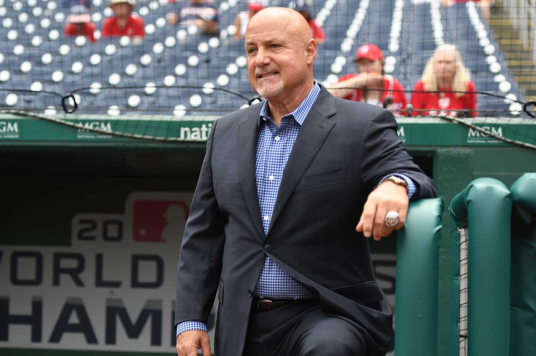 WAWASHINGTON, DC - JULY 17: President of Baseball Operations and general manager fo the Washington Nationals Mike Rizzo looks on before a baseball game against the Atlanta Braves at Nationals Park on July 17, 2022 in Washington, DC. (Photo by Mitchell Layton/Getty Images)
