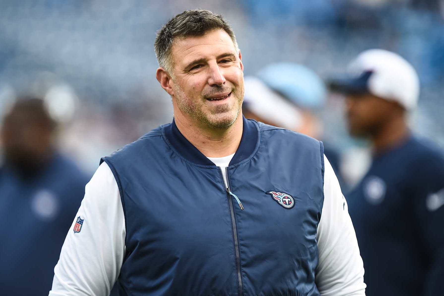 NASHVILLE, TN - DECEMBER 03: Tennessee Titans head coach Mike Vrabel watches warm-ups before the NFL game between the Tennessee Titans and the Indianapolis Colts on December 3, 2023, at Nissan Stadium in Nashville, TN. (Photo by Bryan Lynn/Icon Sportswire via Getty Images)