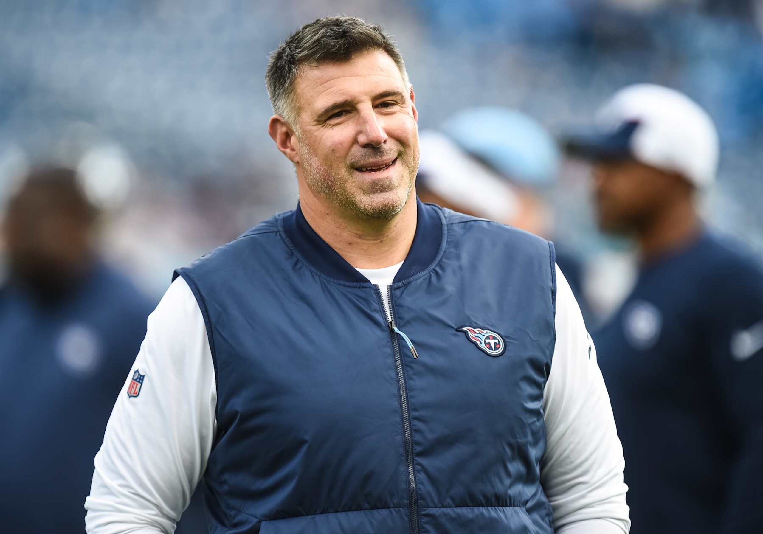 NASHVILLE, TN - DECEMBER 03: Tennessee Titans head coach Mike Vrabel watches warm-ups before the NFL game between the Tennessee Titans and the Indianapolis Colts on December 3, 2023, at Nissan Stadium in Nashville, TN. (Photo by Bryan Lynn/Icon Sportswire via Getty Images)