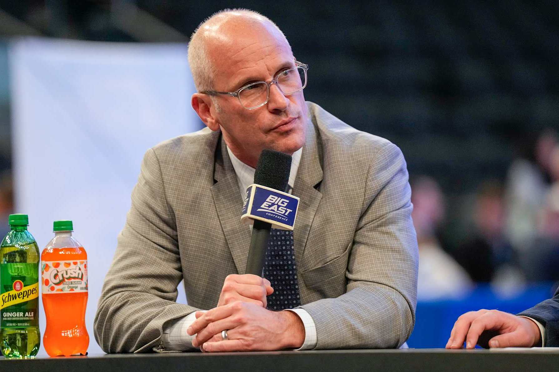 NEW YORK, NY - OCTOBER 23: UConn Huskies head coach Dan Hurley during Big East Conference Basketball media day at Madison Square Garden on October 23, 2024 in New York City. (Photo by Porter Binks/Getty Images)