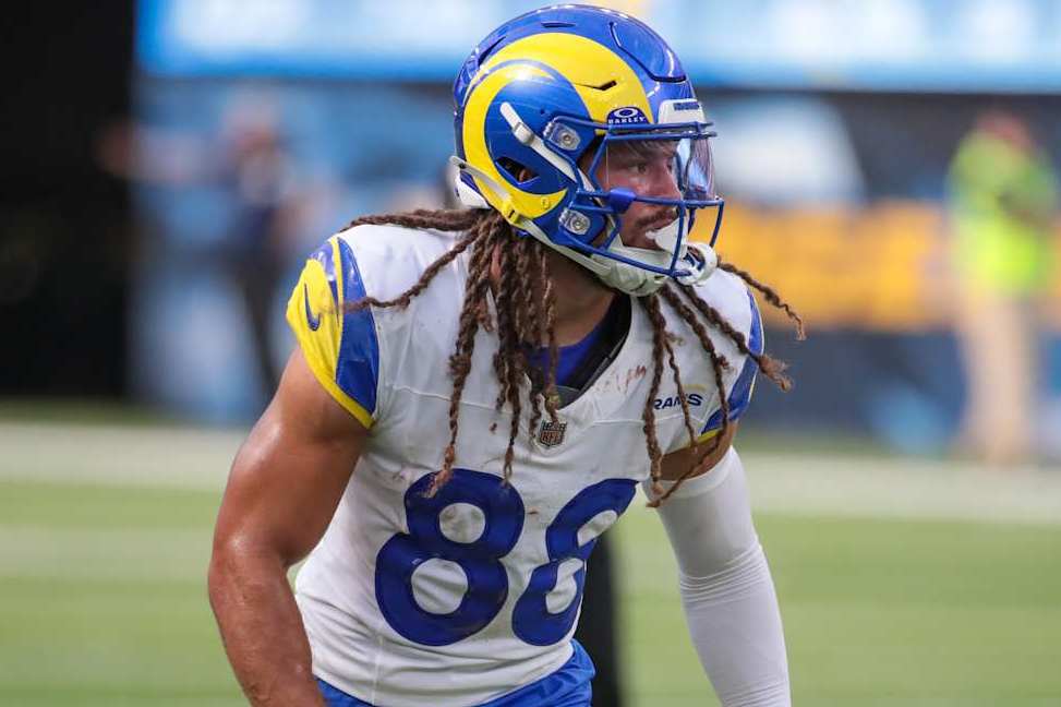 INGLEWOOD, CA - AUGUST 17: Los Angeles Rams wide receiver Jordan Whittington (88) during the NFL preseason game between the Los Angeles Rams and the Los Angeles Chargers on August 17, 2024, at SoFi Stadium in Los Angeles. CA. (Photo by Jevone Moore/Icon Sportswire via Getty Images)
