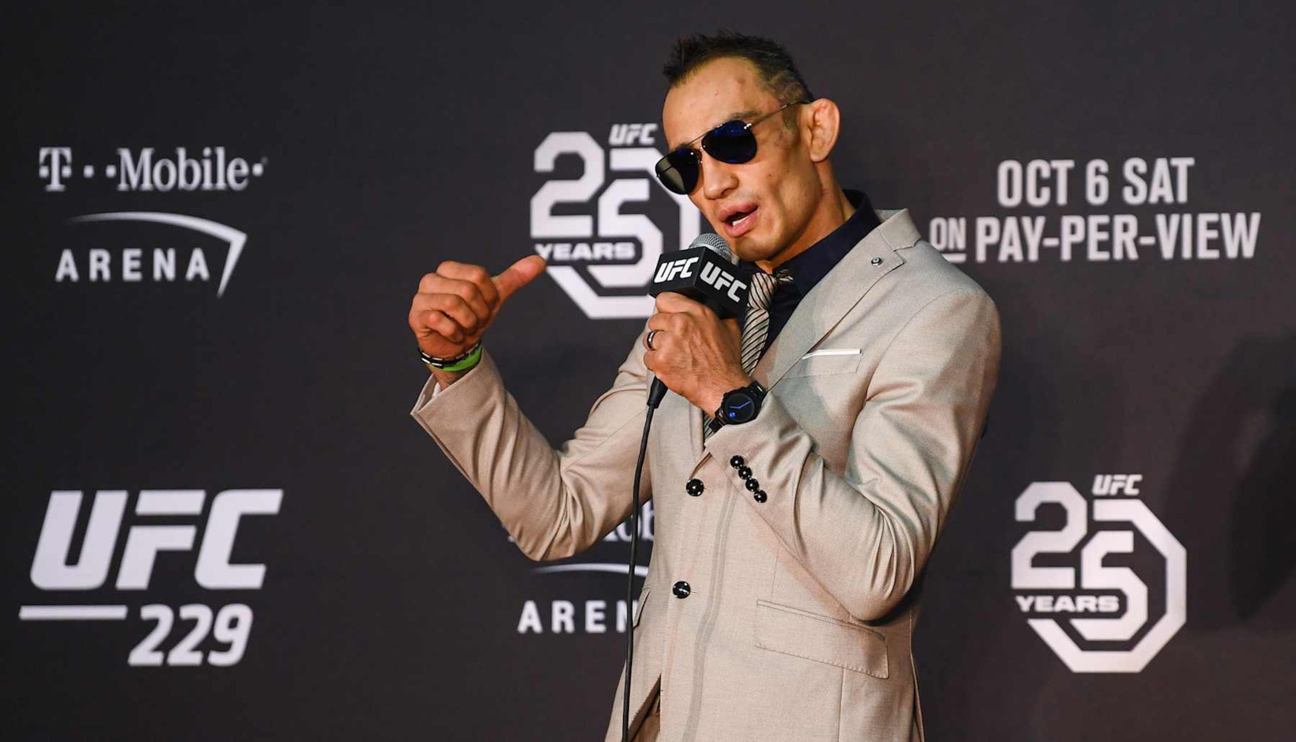 Las Vegas , United States - 6 October 2018; Tony Ferguson during the post fight press conference following his UFC lightweight victory over Anthony Pettis during UFC 229 at T-Mobile Arena in Las Vegas, Nevada, USA. (Photo By Stephen McCarthy/Sportsfile via Getty Images)