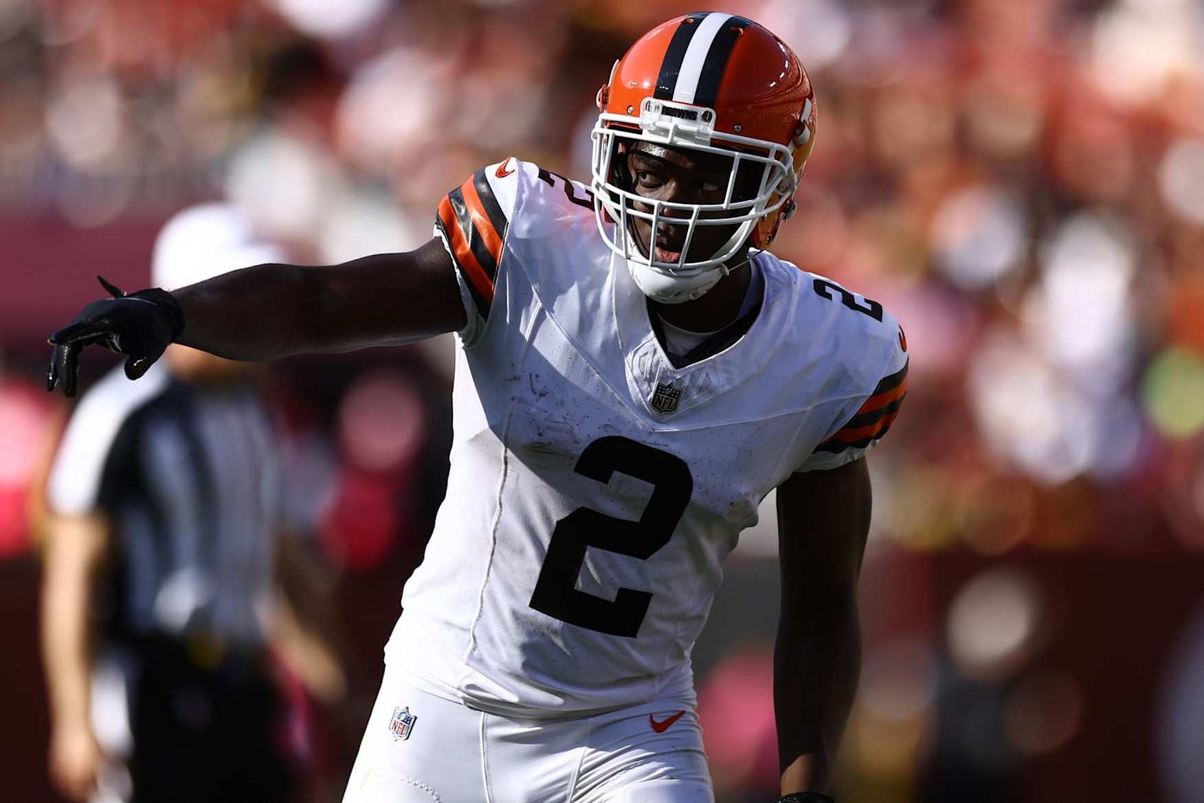 LANDOVER, MARYLAND - OCTOBER 06: Amari Cooper #2 of the Cleveland Browns looks on against the Washington Commanders at Northwest Stadium on October 06, 2024 in Landover, Maryland. (Photo by Timothy Nwachukwu/Getty Images)