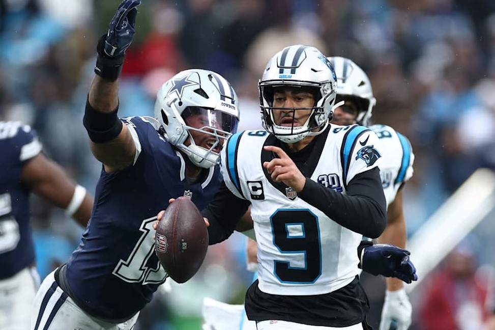 Dallas Cowboys defender Micah Parsons nears a sack of Carolina Panthers quarterback Bryce Young. Dallas Cowboys defender Micah Parsons nears a sack of Carolina Panthers quarterback Bryce Young.