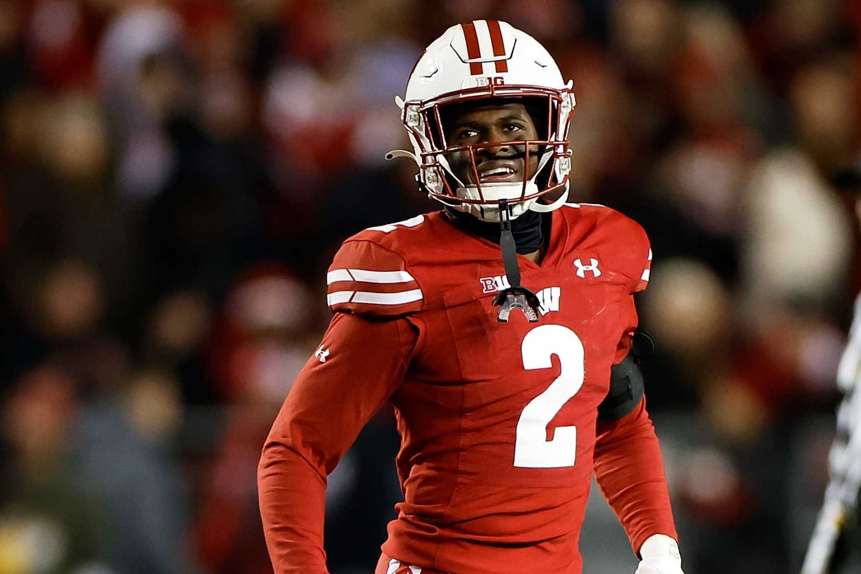 MADISON, WISCONSIN - OCTOBER 28: Ricardo Hallman #2 of the Wisconsin Badgers during the game against the Ohio State at Camp Randall Stadium on October 28, 2023 in Madison, Wisconsin. (Photo by John Fisher/Getty Images)