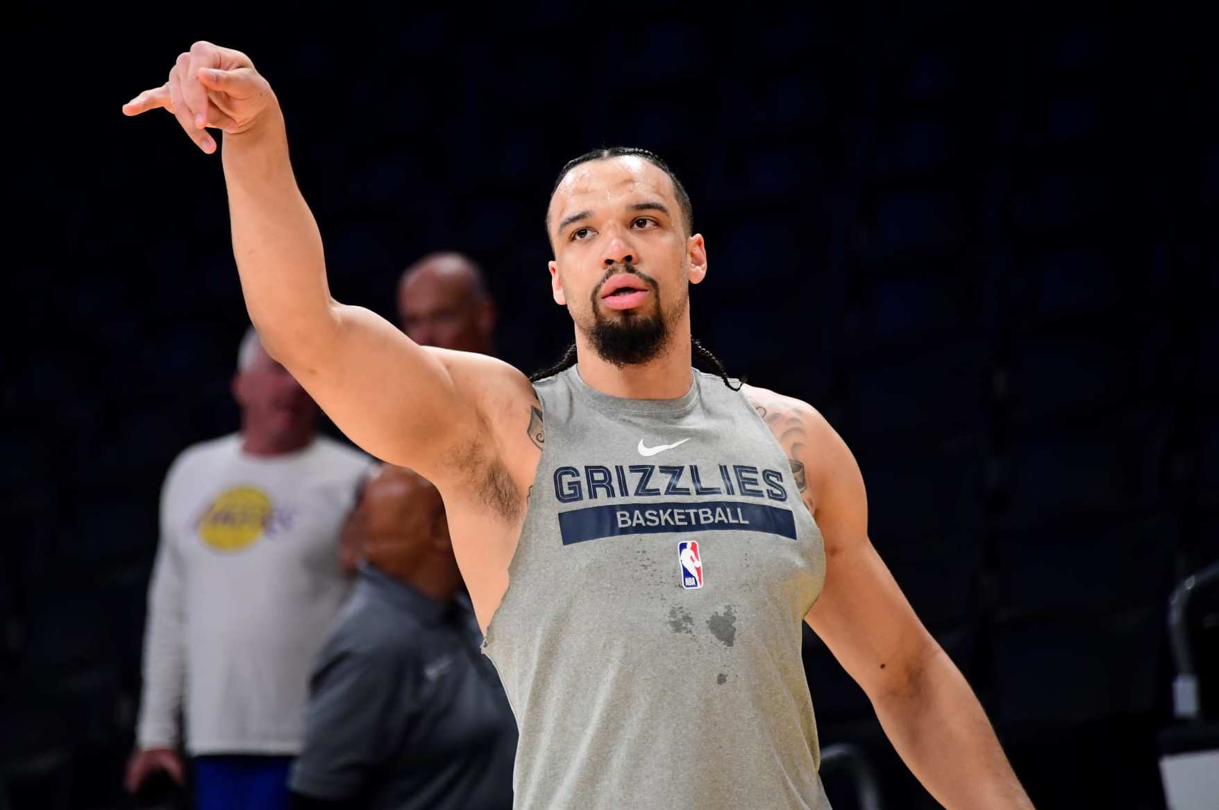 LOS ANGELES, CA - APRIL 28: Dillon Brooks #24 of the Memphis Grizzlies warms up before the game against the Los Angeles Lakers during round One Game Six of the 2023 NBA Playoffs on April 28, 2023 at Crypto.Com Arena in Los Angeles, California. NOTE TO USER: User expressly acknowledges and agrees that, by downloading and/or using this Photograph, user is consenting to the terms and conditions of the Getty Images License Agreement. Mandatory Copyright Notice: Copyright 2023 NBAE (Photo by Adam Pantozzi/NBAE via Getty Images)