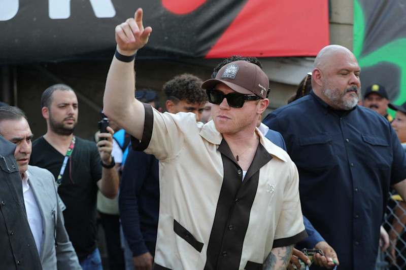 PASADENA, CALIFORNIA - SEPTEMBER 7: Saul Alvarez attends the international friendly match between Mexico and New Zealand at Rose Bowl Stadium on September 7, 2024 in Pasadena, California. (Photo by Omar Vega/Getty Images)