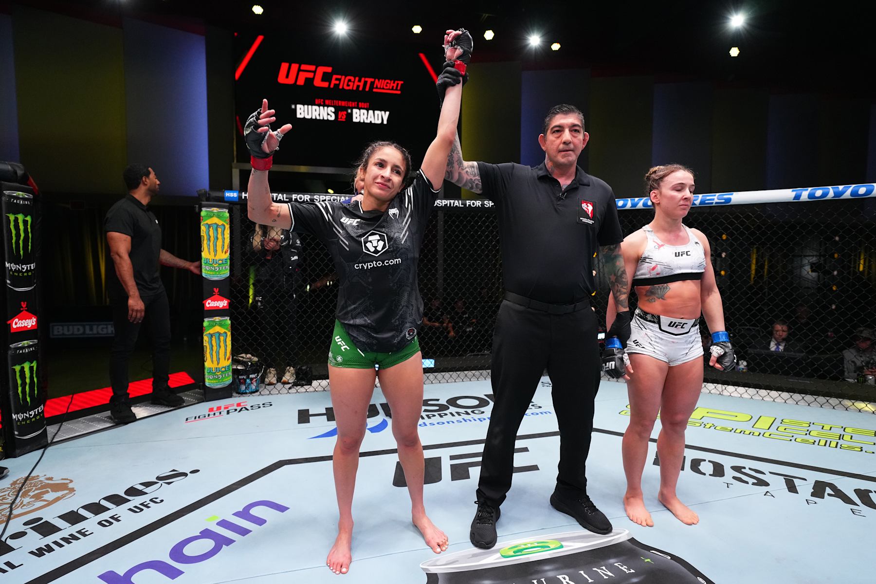 LAS VEGAS, NEVADA - SEPTEMBER 07: Jaqueline Amorim of Brazil reacts after her victory against Vanessa Demopoulos in a strawweight fight during the UFC Fight Night event at UFC APEX on September 07, 2024 in Las Vegas, Nevada. (Photo by Chris Unger/Zuffa LLC via Getty Images)