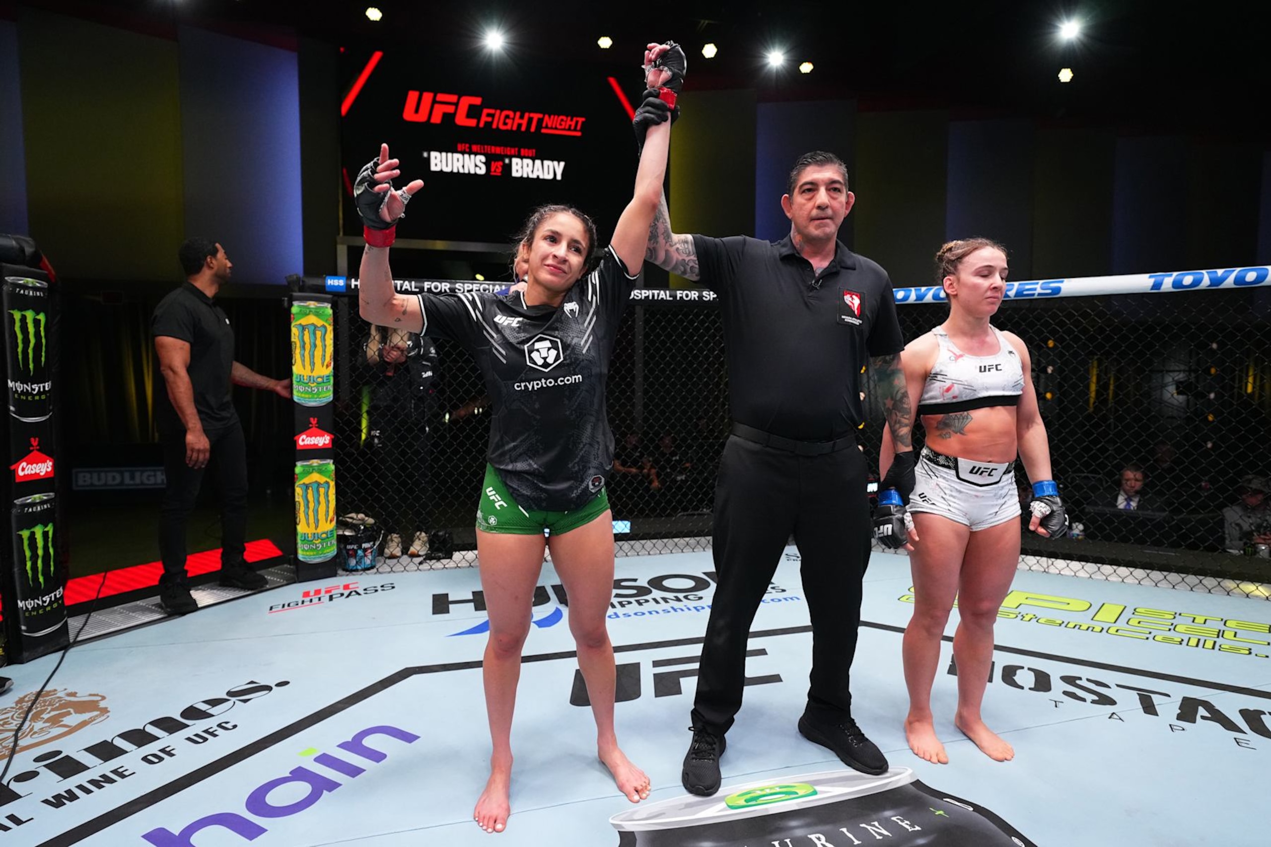 LAS VEGAS, NEVADA - SEPTEMBER 07: Jaqueline Amorim of Brazil reacts after her victory against Vanessa Demopoulos in a strawweight fight during the UFC Fight Night event at UFC APEX on September 07, 2024 in Las Vegas, Nevada. (Photo by Chris Unger/Zuffa LLC via Getty Images)