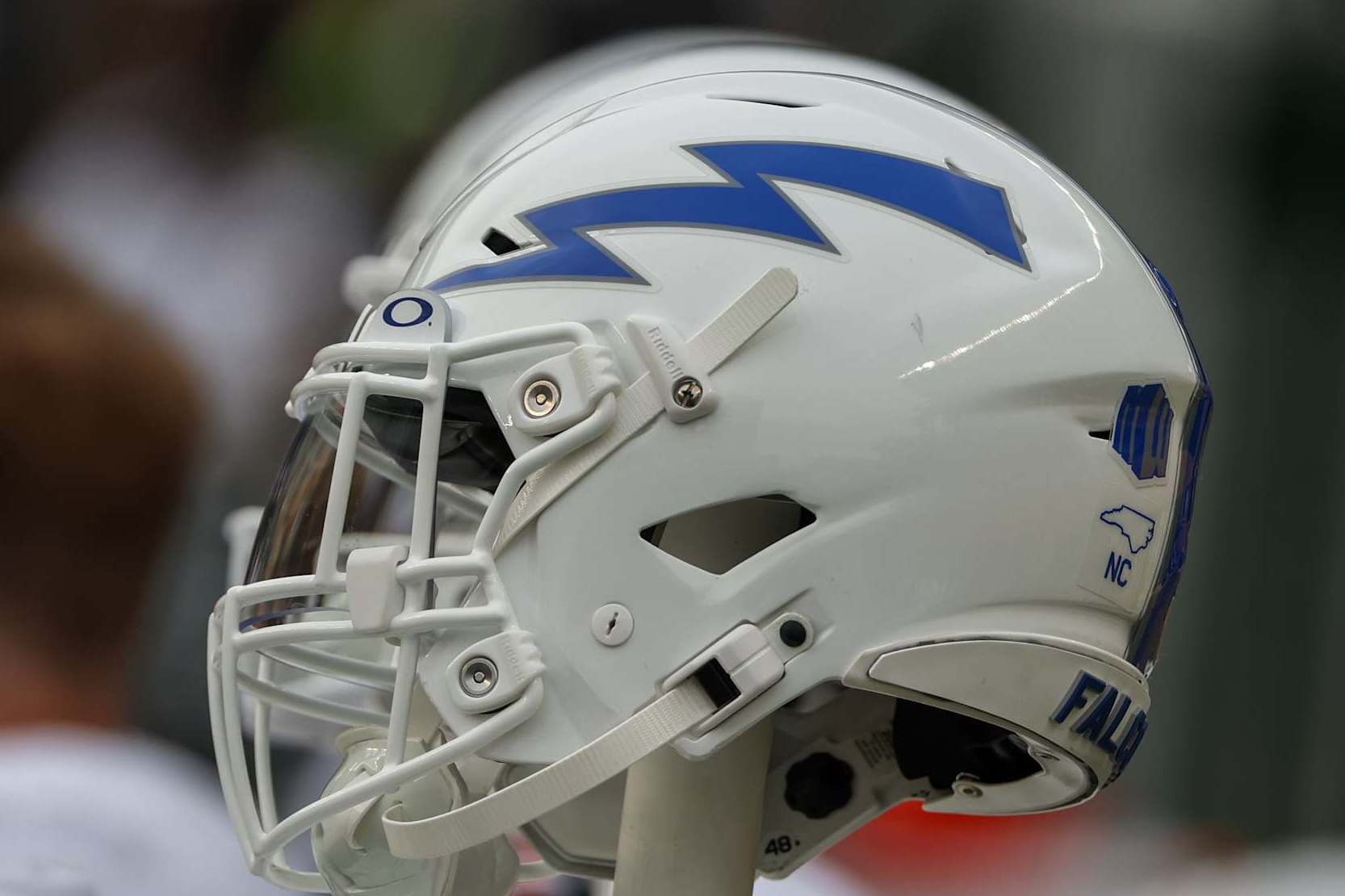 WACO, TX - SEPTEMBER 14: An Air Force helmets displays the lighting bolt logo before the college football game between Baylor Bears and Air Force Falcons on September 14, 2024, at McLane Stadium in Waco, TX. (Photo by David Buono/Icon Sportswire via Getty Images)
