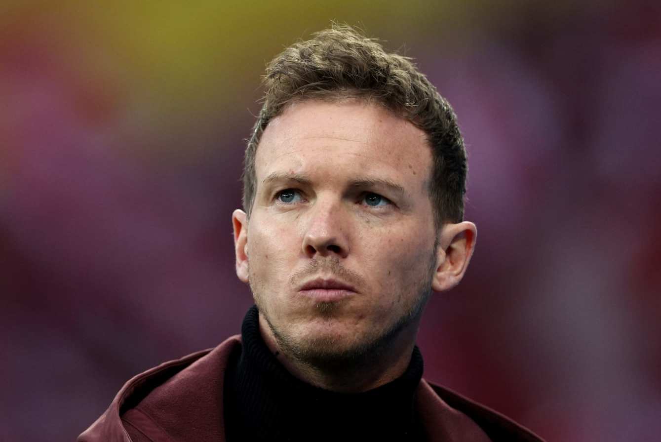 LEVERKUSEN, GERMANY - MARCH 19: Julian Nagelsmann, Head Coach of FC Bayern Munich, looks on during the Bundesliga match between Bayer 04 Leverkusen and FC Bayern München at BayArena on March 19, 2023 in Leverkusen, Germany. (Photo by Dean Mouhtaropoulos/Getty Images)
