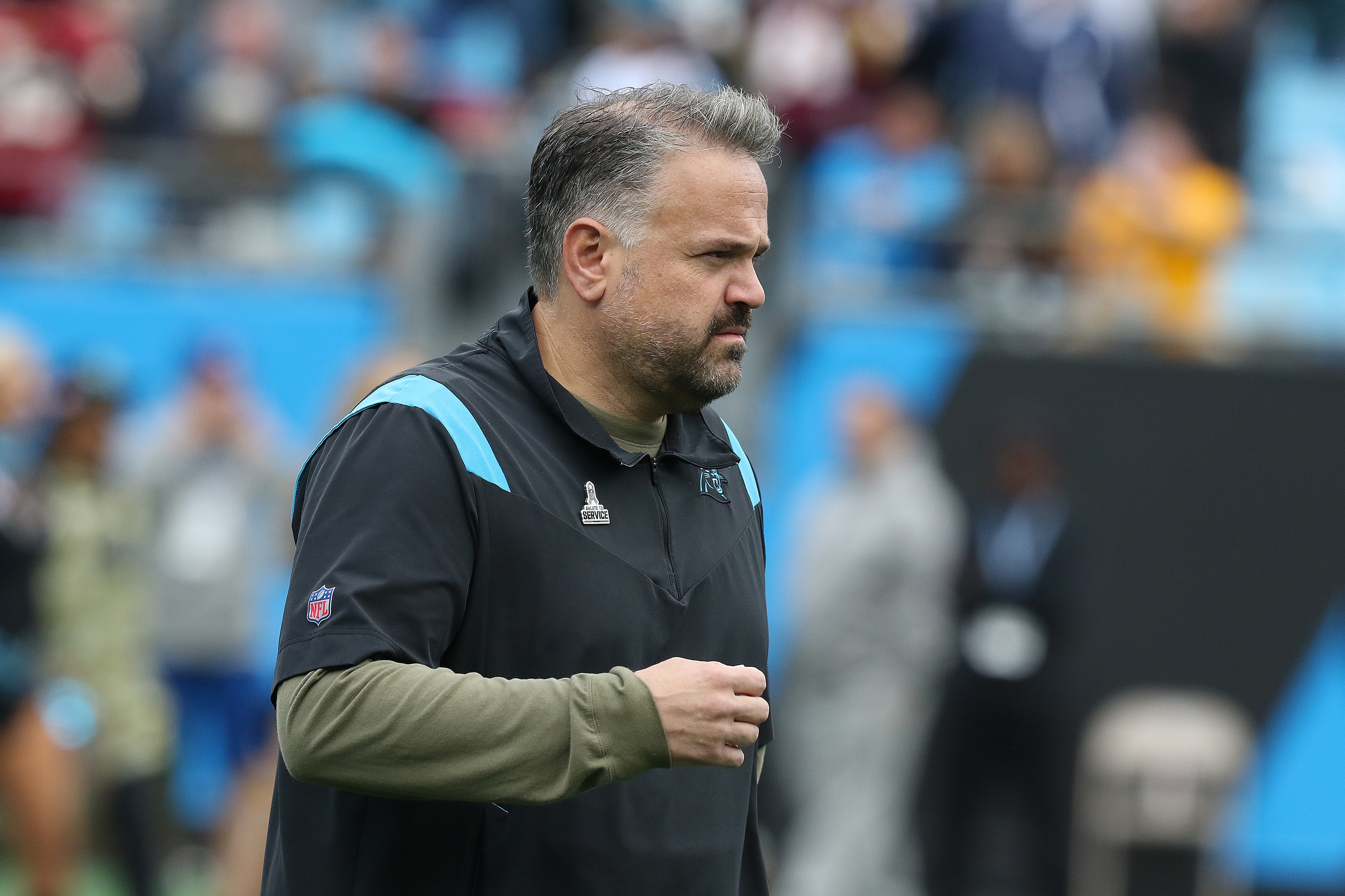 CHARLOTTE, NC - NOVEMBER 21: Matt Rhule head coach of Carolina during an NFL football game between the Washington Football Team and the Carolina Panthers on November 21, 2021, at Bank of America Stadium in Charlotte, N.C. (Photo by John Byrum/Icon Sportswire via Getty Images)
