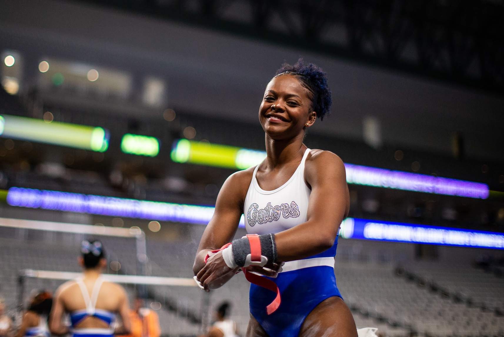 FORT WORTH, TX - APRIL 13: University of Florida gymnast Trinity Thomas during warmups before the NCAA Gymnastics National Semifinals on April 13, 2023, at Dickies Arena in Fort Worth, TX. (Photo by Aric Becker/Icon Sportswire via Getty Images)