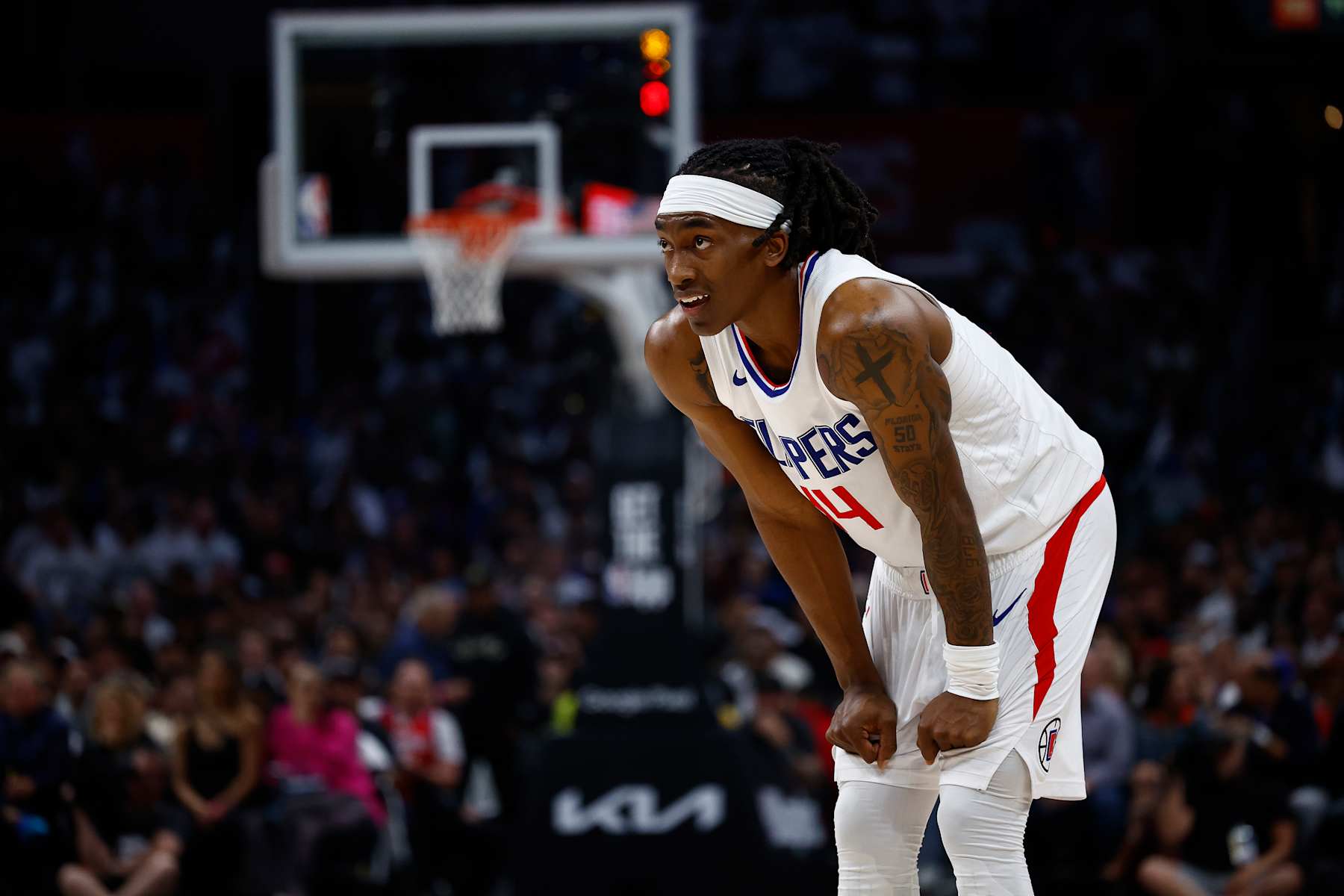 LOS ANGELES, CALIFORNIA - MAY 01:  Terance Mann #14 of the LA Clippers during game five of the Western Conference First Round Playoffs at Crypto.com Arena on May 01, 2024 in Los Angeles, California.  NOTE TO USER: User expressly acknowledges and agrees that, by downloading and/or using this photograph, user is consenting to the terms and conditions of the Getty Images License Agreement.  (Photo by Ronald Martinez/Getty Images)