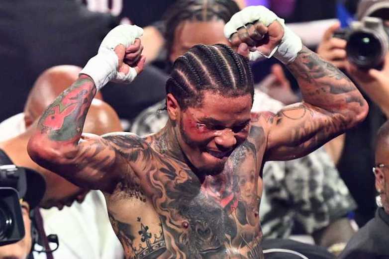 LAS VEGAS, NEVADA - JUNE 15: Gervonta Davis 'Tank' celebrates his victory after he knocked Frank Martin out on 12 round of 8th during their WBA world lightweight title of the Premiere Boxing Championship on Saturday night at the MGM Grand Garden Arena in Las Vegas, Nevada, United States on June 15, 2024. (Photo by Tayfun Coskun/Anadolu via Getty Images)