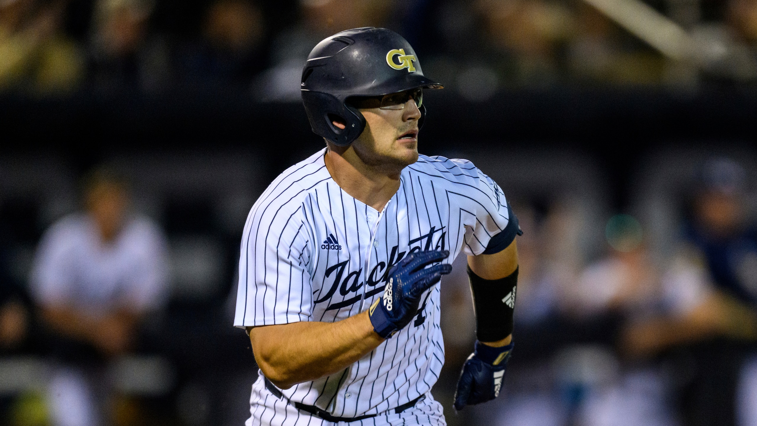Georgia Tech catcher Kevin Parada (4) competes during an NCAA baseball game against Georgia on Friday, March 4, 2022 in Atlanta. Georgia Tech won 11-7. (AP Photo/Danny Karnik)