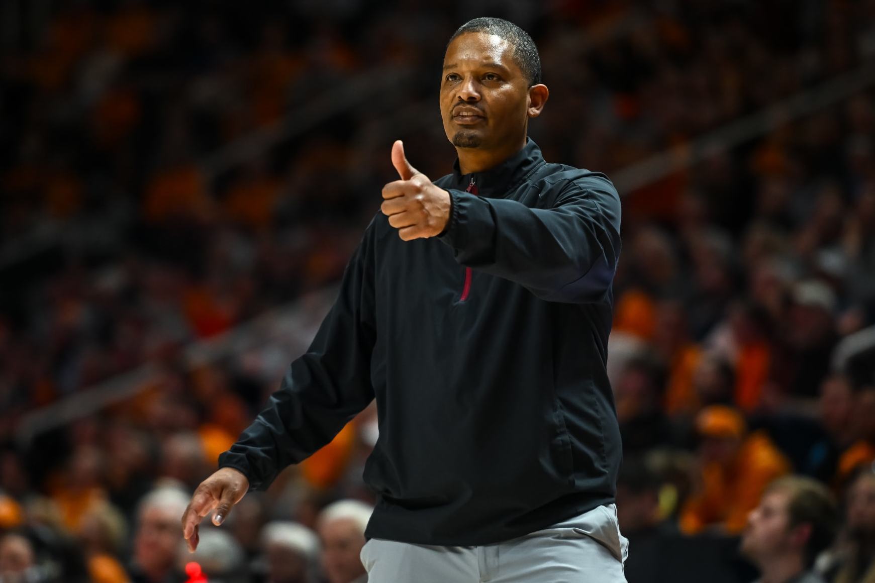 KNOXVILLE, TN - JANUARY 30: South Carolina Gamecocks head coach Lamont Paris coaches during the college basketball game between the Tennessee Volunteers and the South Carolina Gamecocks on January 30, 2024, at Food City Center in Knoxville, TN. (Photo by Bryan Lynn/Icon Sportswire via Getty Images)