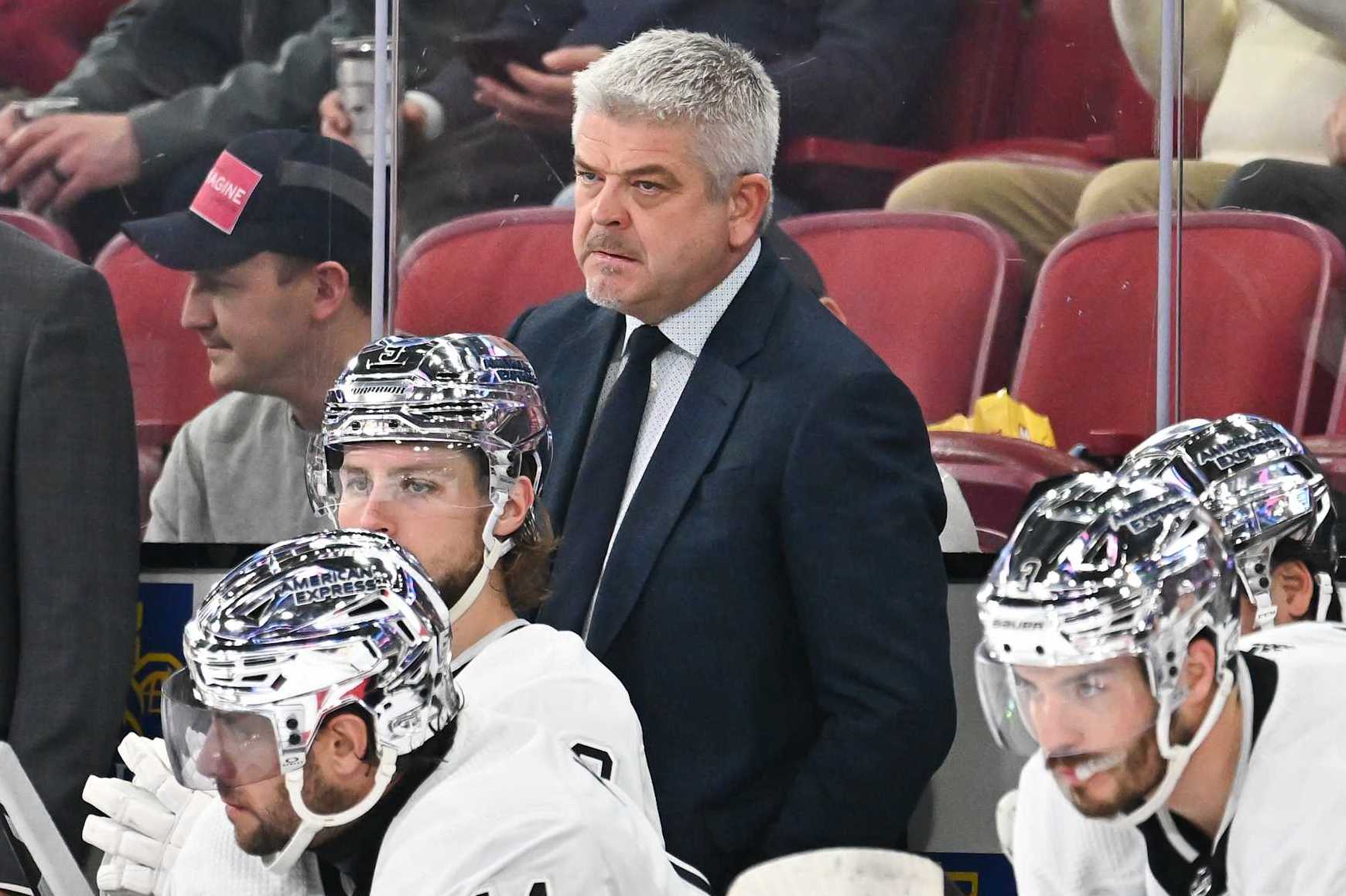MONTREAL, CANADA - DECEMBER 07:  Head coach Todd McLellan of the Los Angeles Kings, handles bench duties during the second period against the Montreal Canadiens at the Bell Centre on December 7, 2023 in Montreal, Quebec, Canada.  The Los Angeles Kings defeated the Montreal Canadiens 4-0.  (Photo by Minas Panagiotakis/Getty Images)