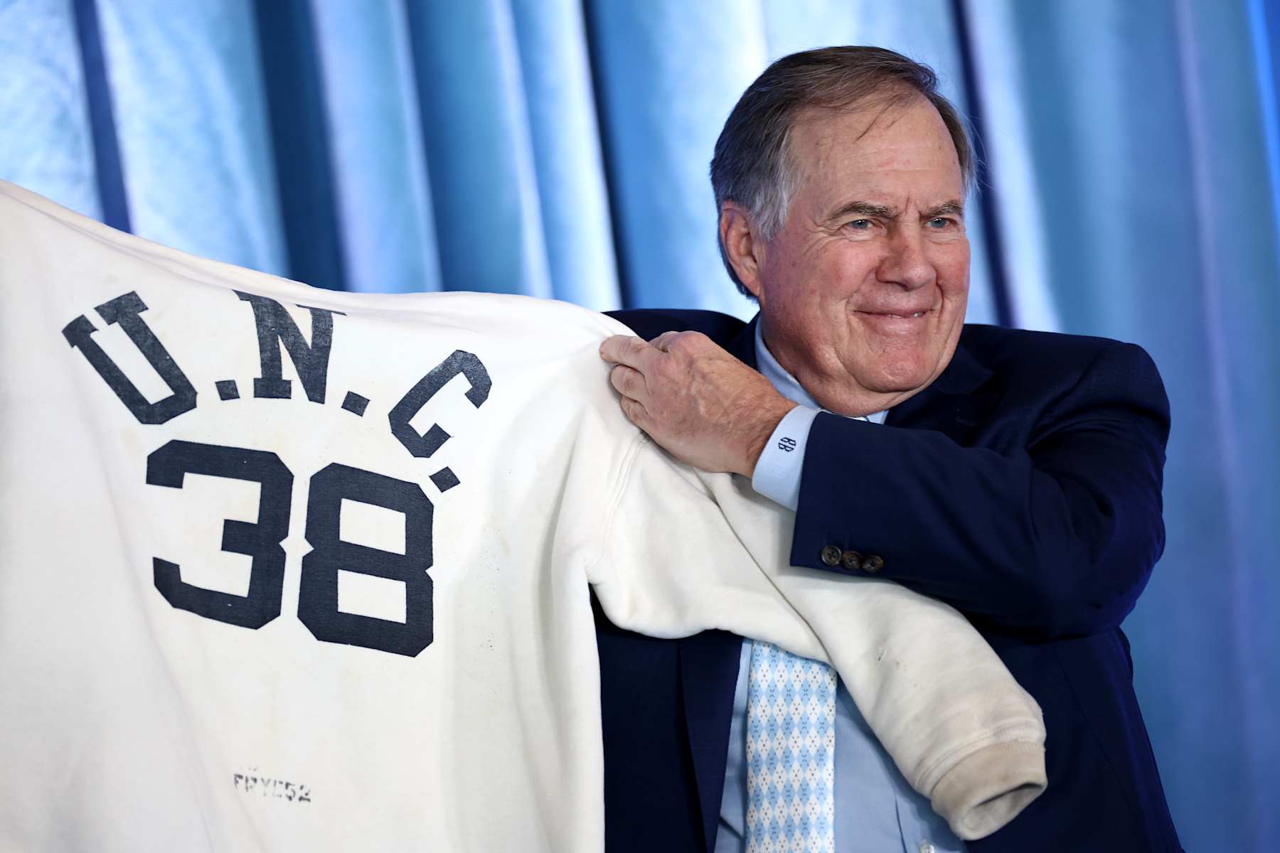 basketball basketball CHAPEL HILL, NORTH CAROLINA - DECEMBER 12: Head Coach Bill Belichick of the North Carolina Tar Heels poses during a press conference on December 12, 2024 in Chapel Hill, North Carolina. (Photo by Jared C. Tilton/Getty Images)
