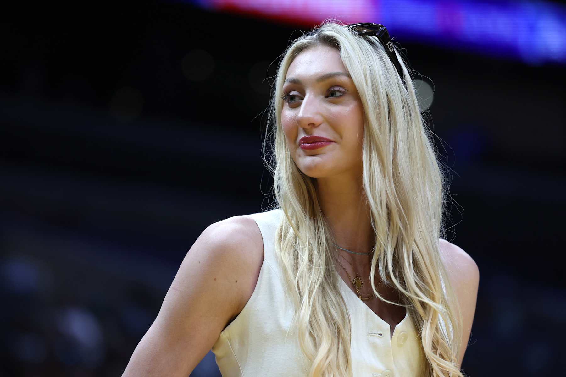 LOS ANGELES, CALIFORNIA - JULY 07: Cameron Brink #22 of the Los Angeles Sparks looks on ahead of a game between the Los Angeles Sparks and the Phoenix Mercury at Crypto.com Arena on July 07, 2024 in Los Angeles, California. NOTE TO USER: User expressly acknowledges and agrees that, by downloading and or using this photograph, user is consenting to the terms and conditions of the Getty Images License Agreement. (Photo by Katharine Lotze/Getty Images)