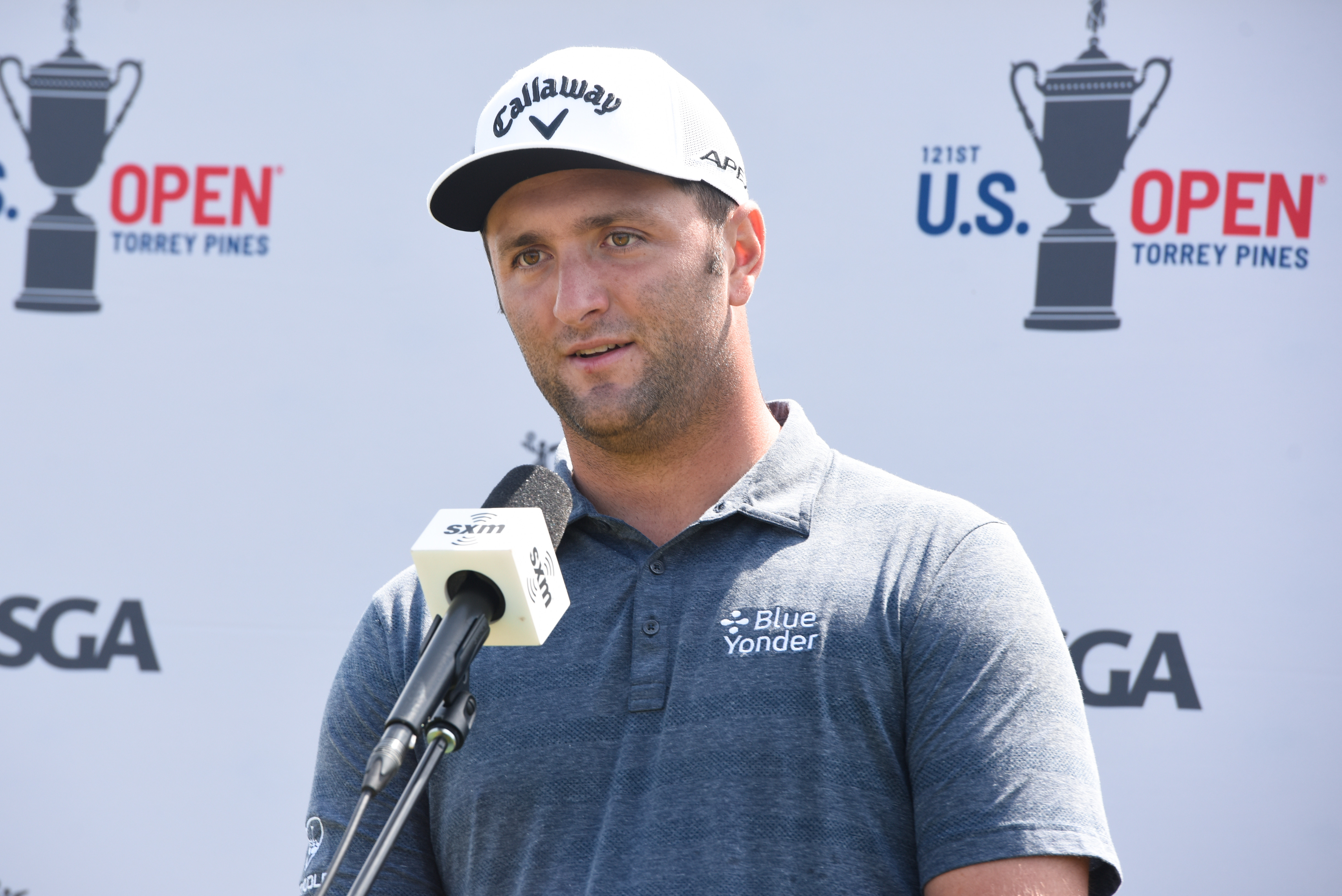 LA JOLLA, CALIFORNIA - JUNE 15: Jon Rahm speaks with SiriusXM At The U.S. Open At Torrey Pines on June 15, 2021 in La Jolla, California. (Photo by Vivien Killilea/Getty Images for SiriusXM)