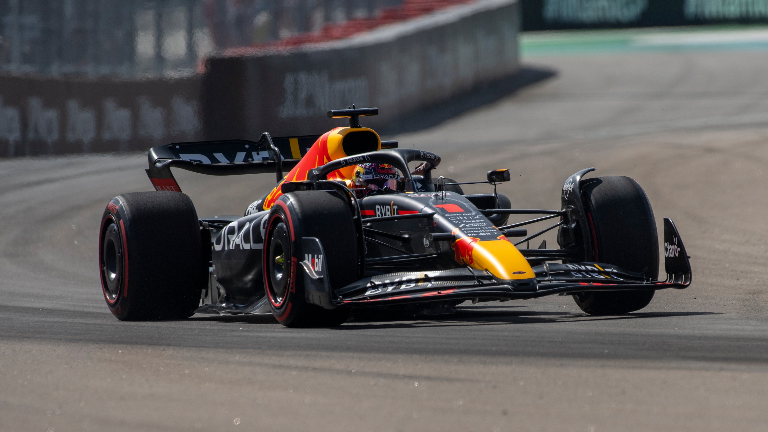 Red Bull driver Max Verstappen of the Netherlands, steers his car during the practice session for the Formula One Miami Grand Prix in Miami Gardens, Fla. Saturday, May 7, 2022. (AP Photo/Tyler Tate)